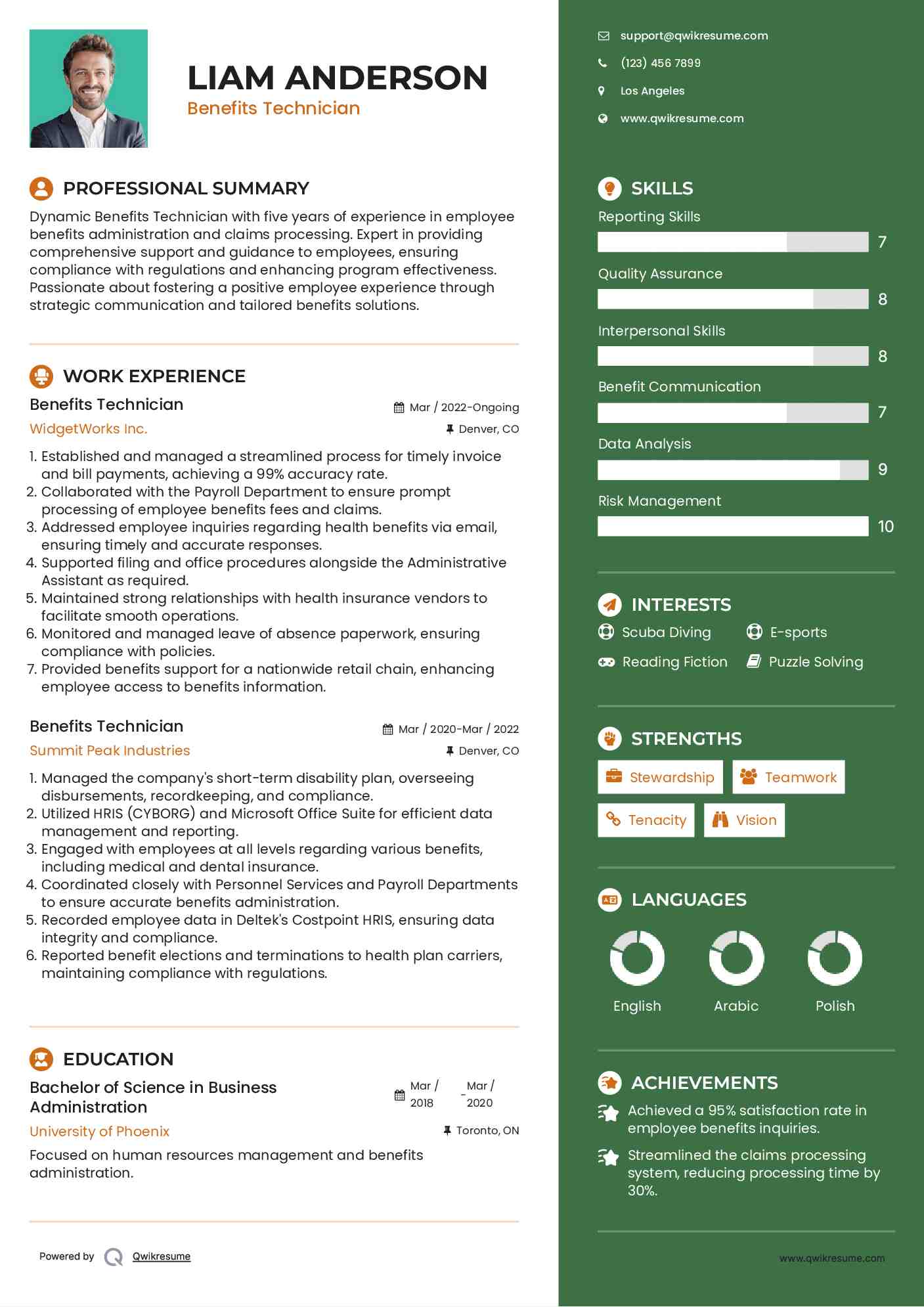 Benefits Technician Resume Format