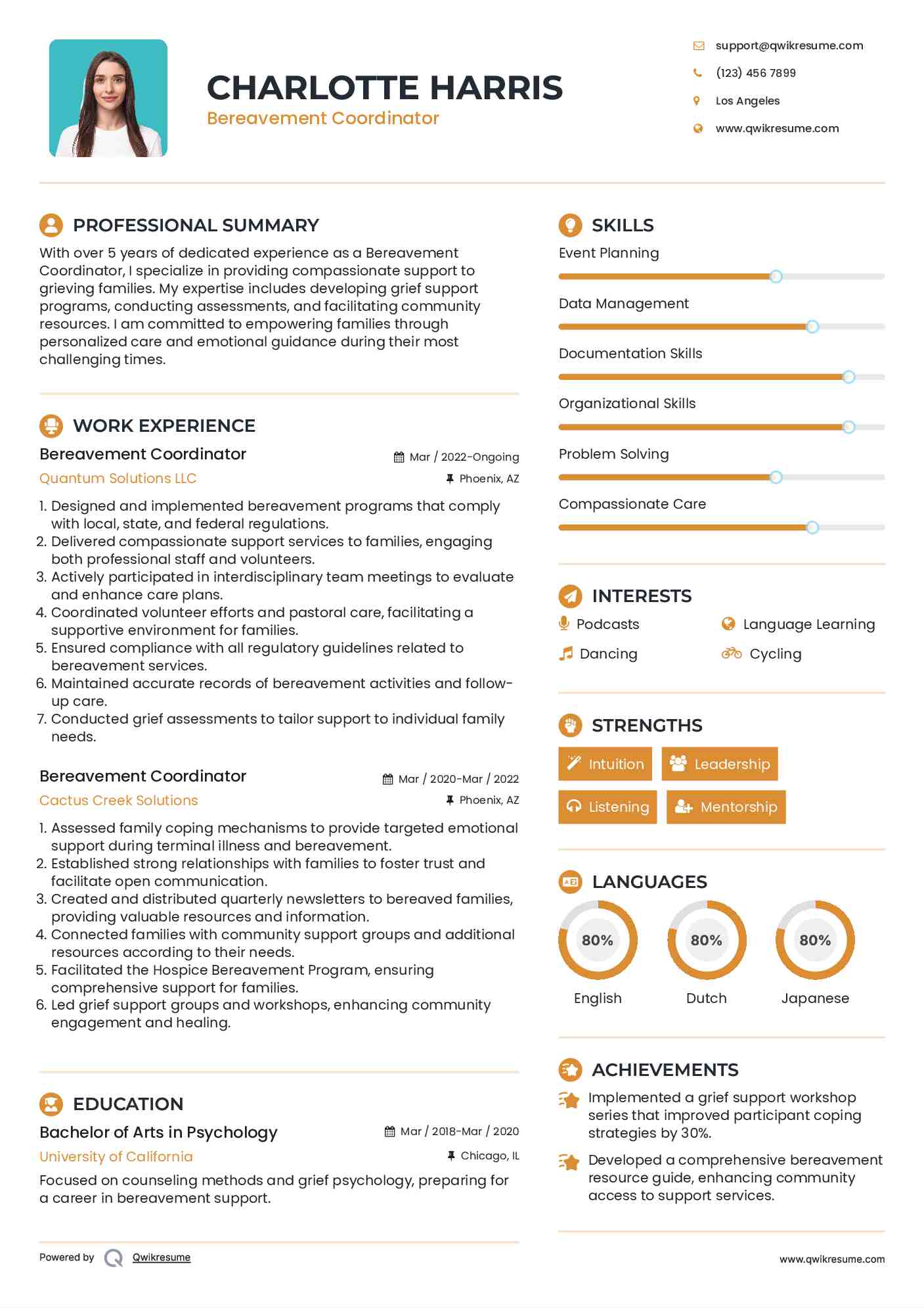 Bereavement Coordinator Resume Template