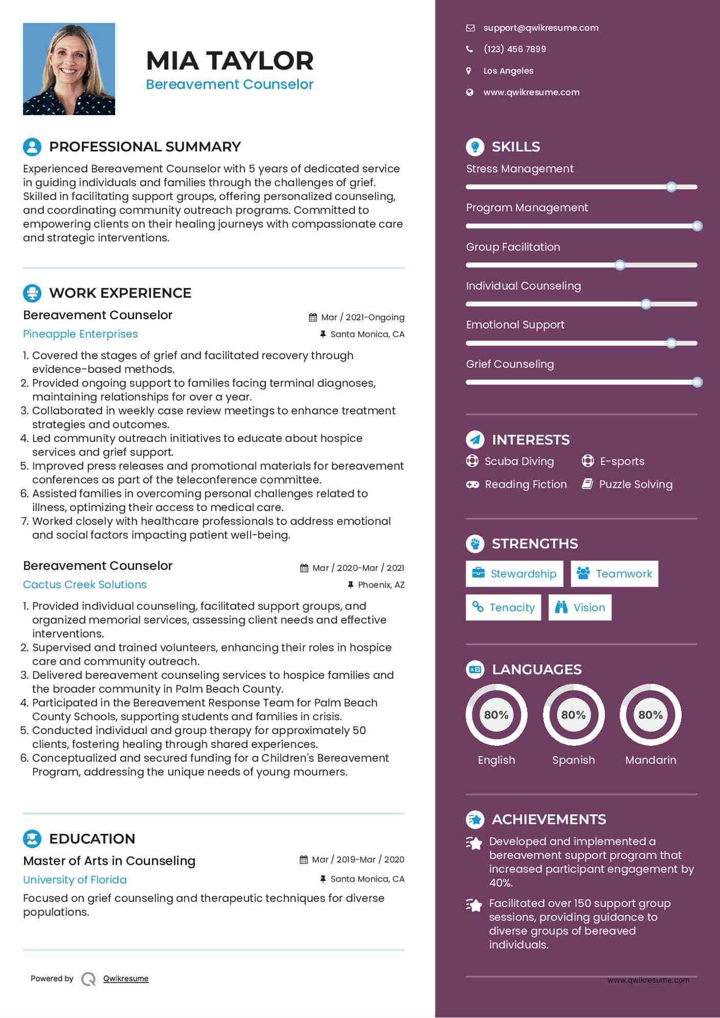 Bereavement Counselor Resume Template