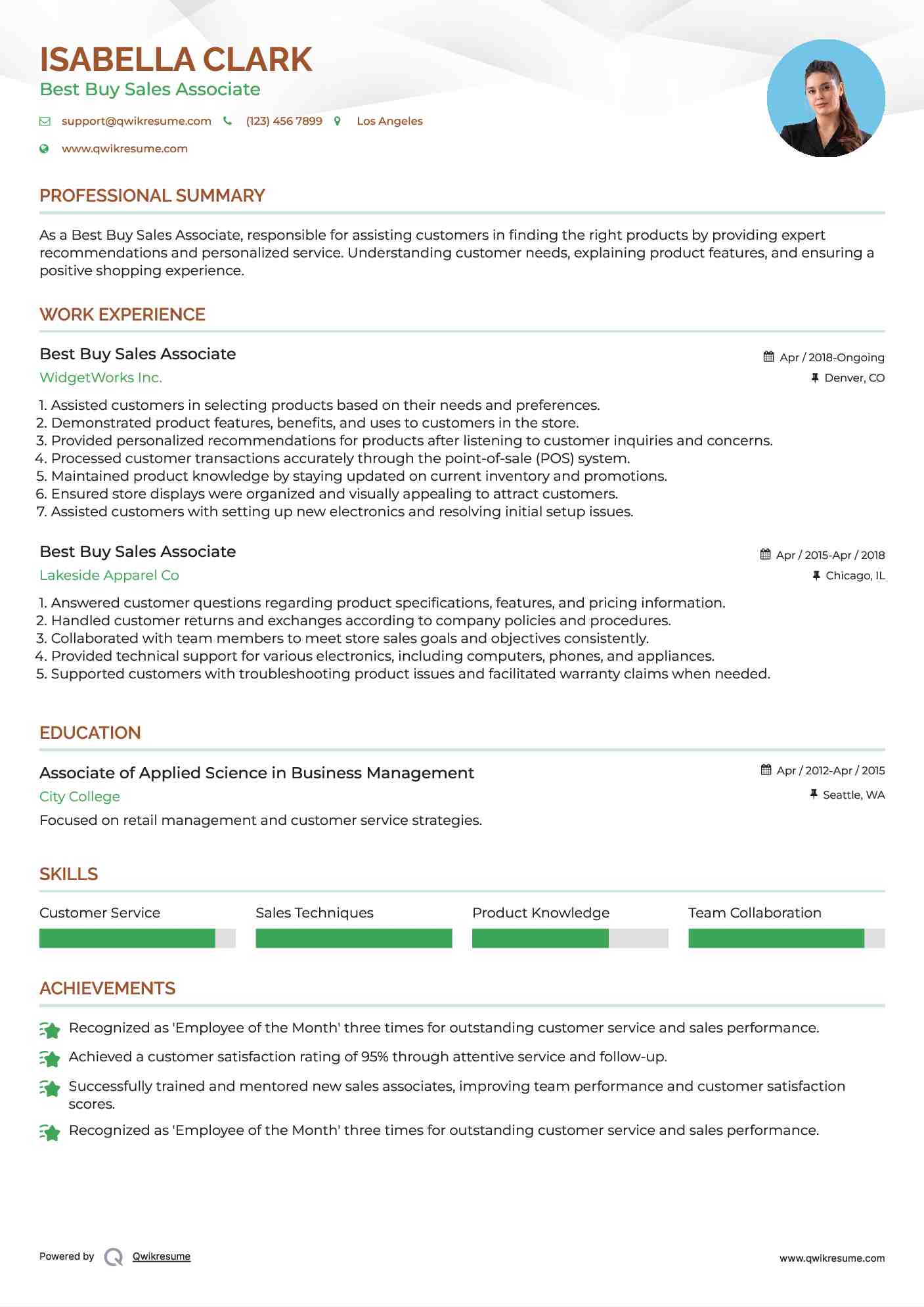 Best Buy Sales Associate Resume Model