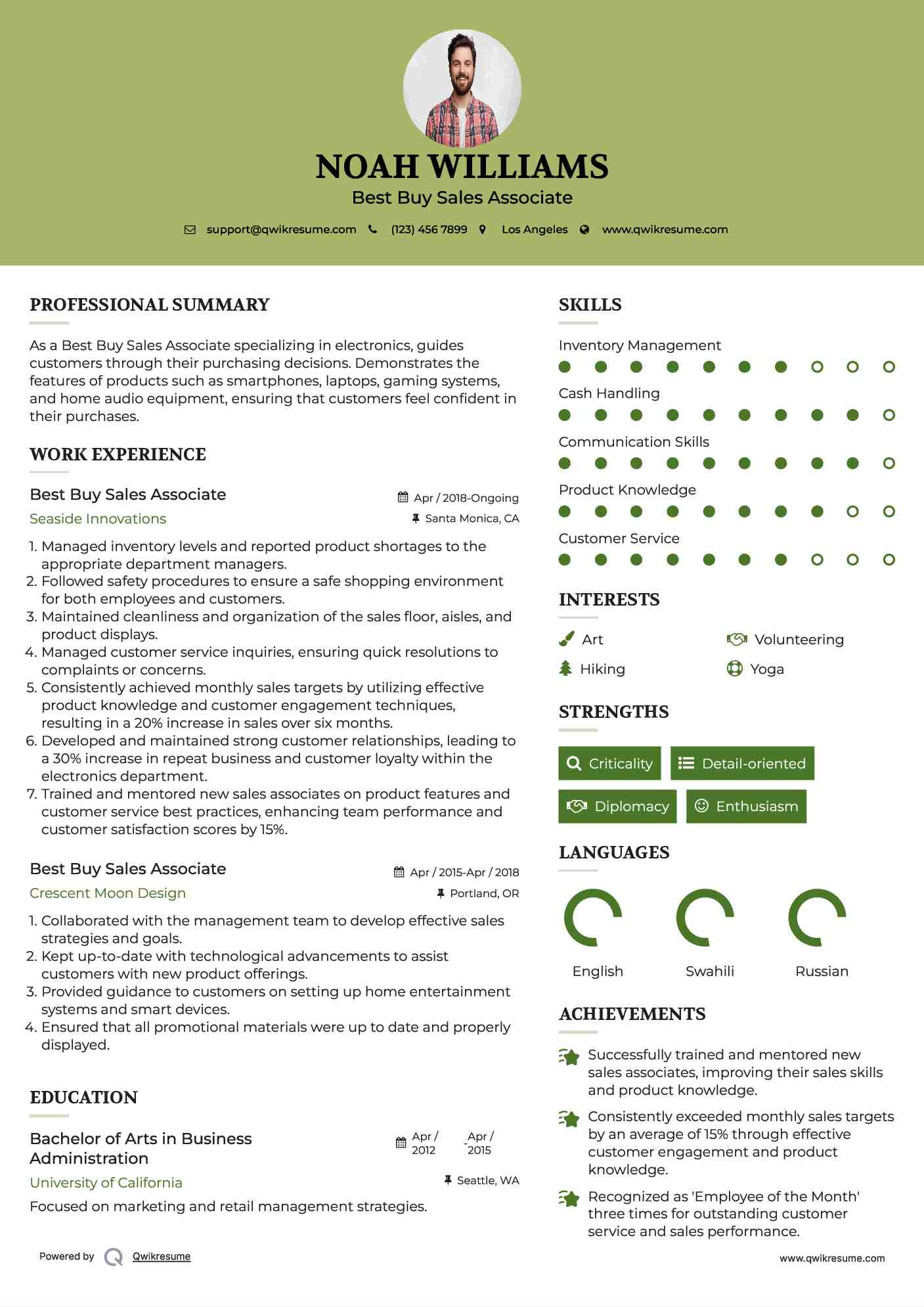Best Buy Sales Associate Resume Template
