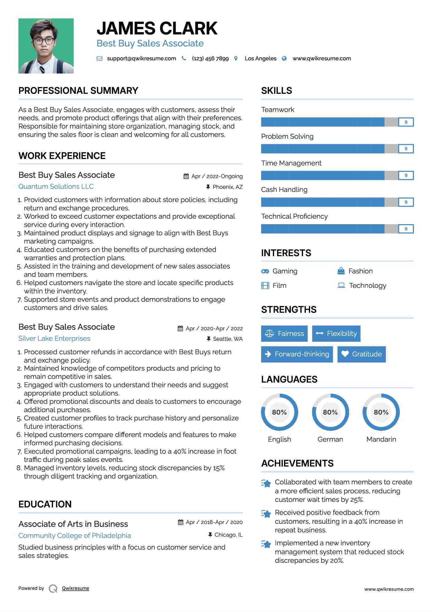 Best Buy Sales Associate Resume Template