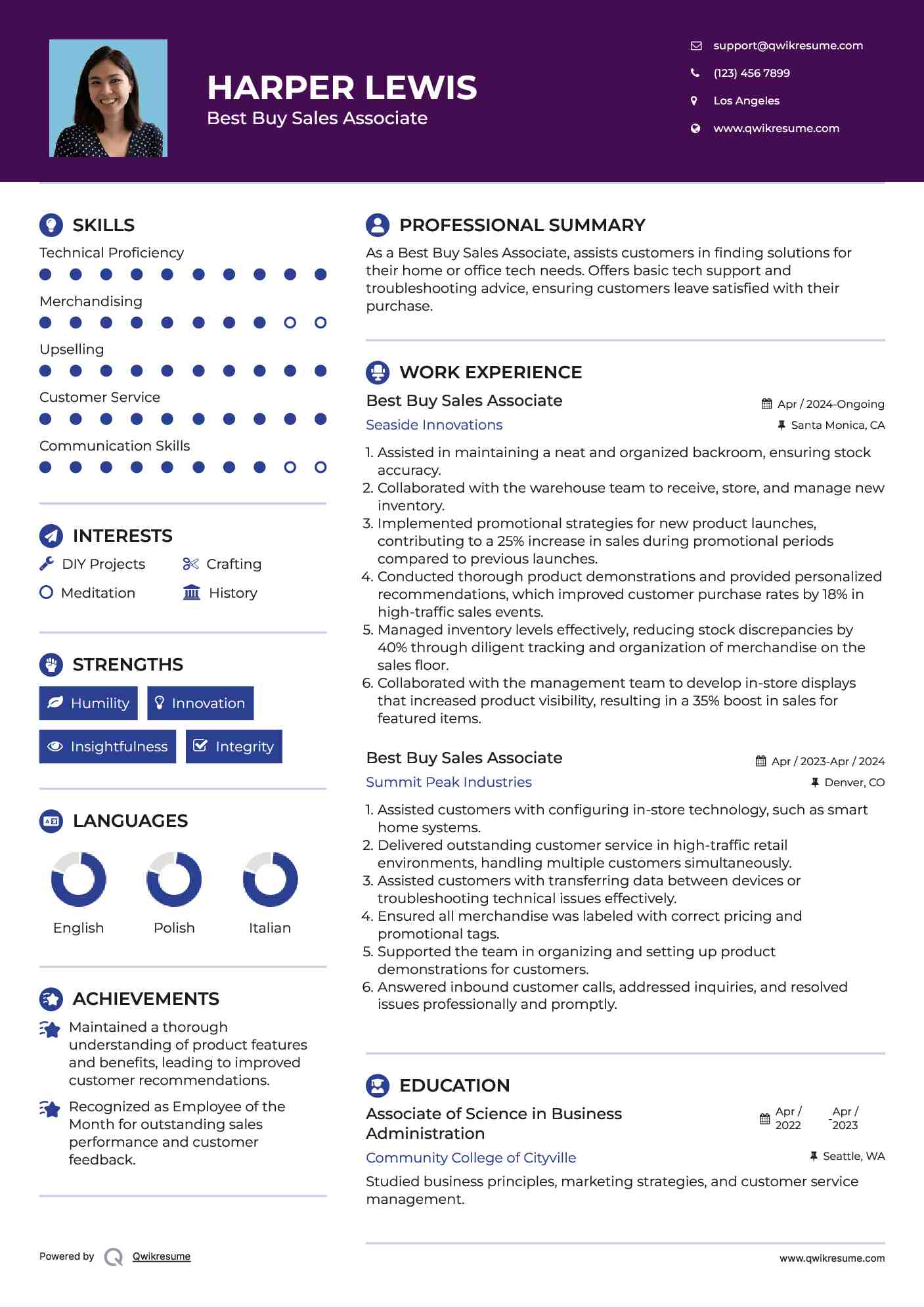 Best Buy Sales Associate Resume Format