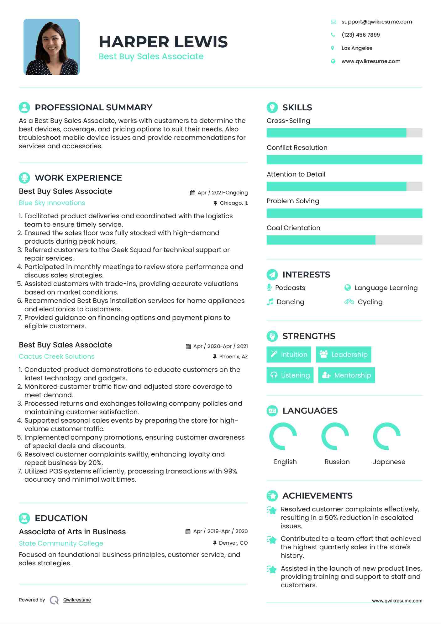 Best Buy Sales Associate Resume Model