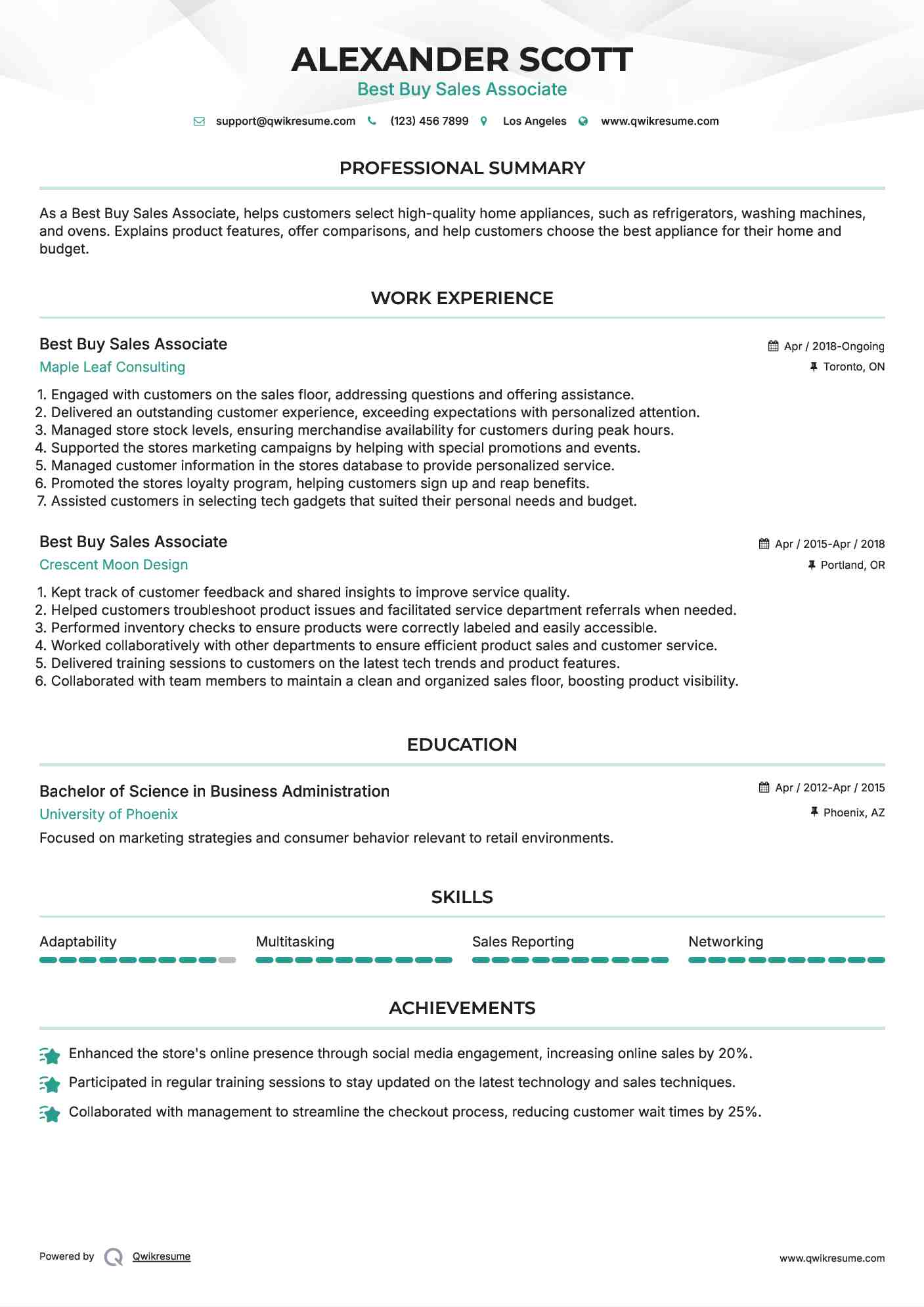 Best Buy Sales Associate Resume Template