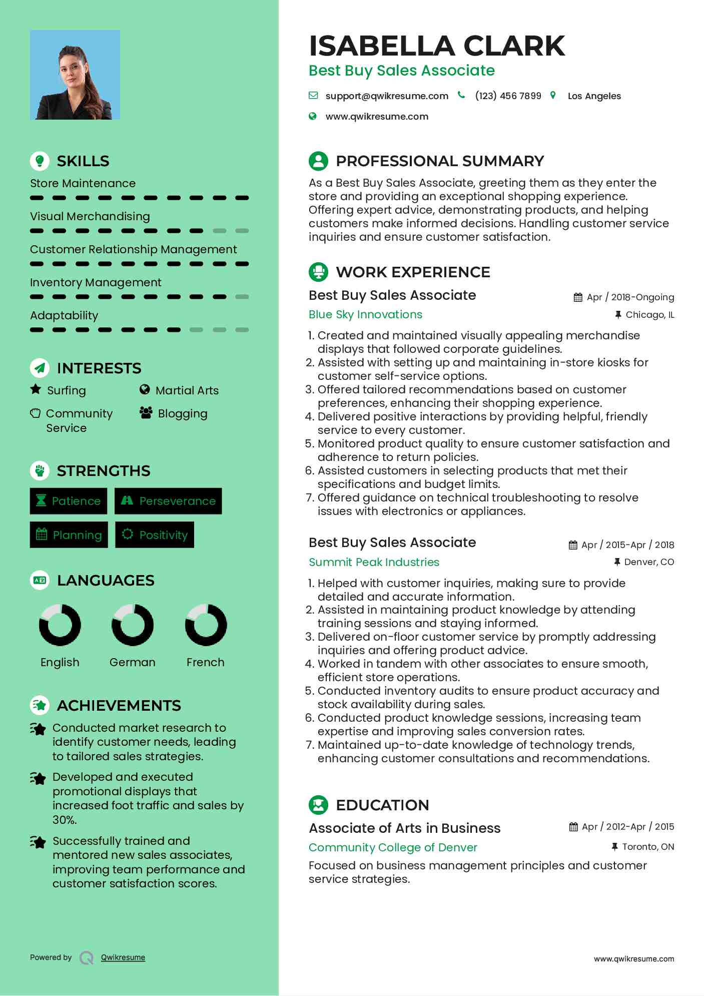 Best Buy Sales Associate Resume Model