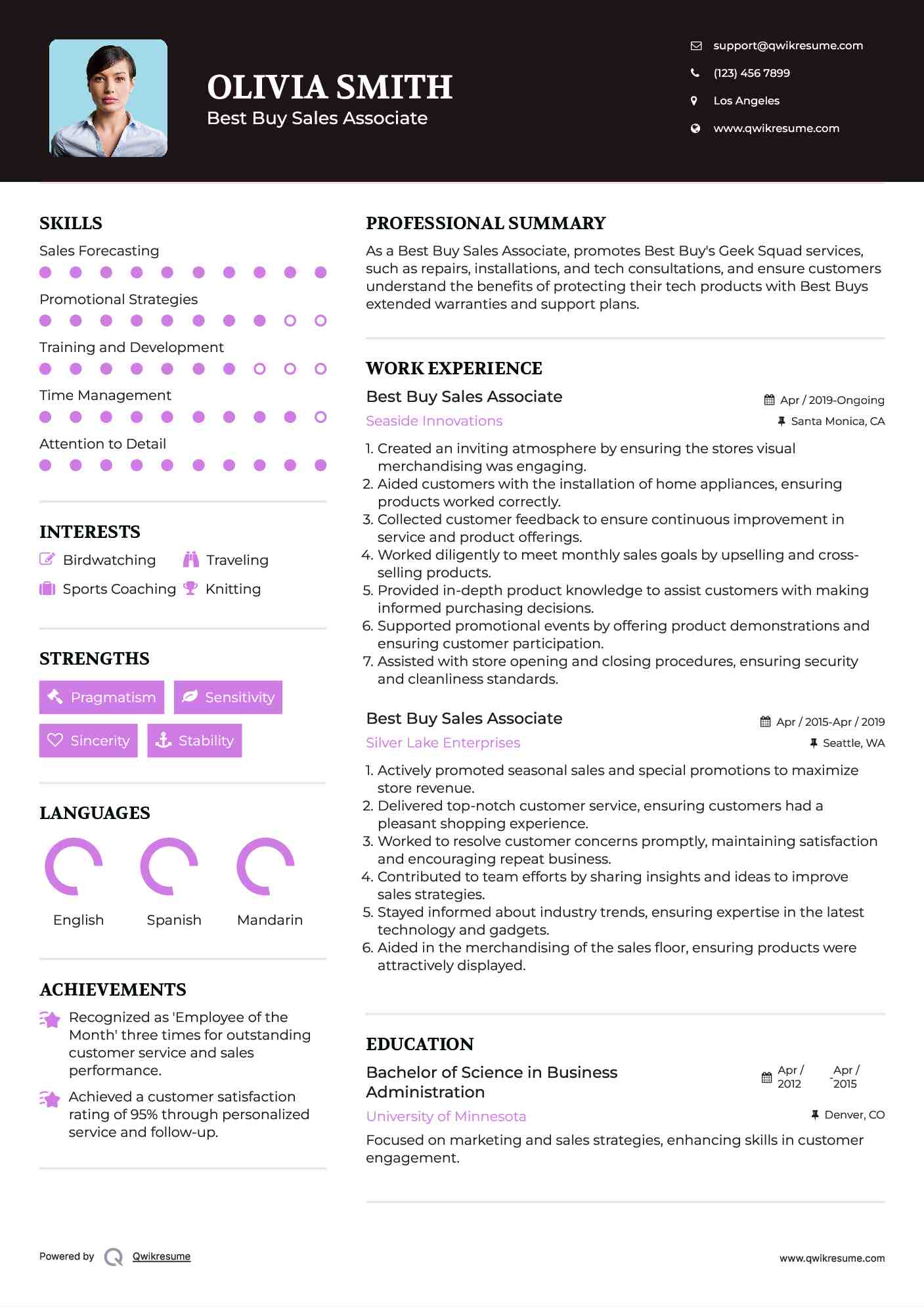 Best Buy Sales Associate Resume Sample