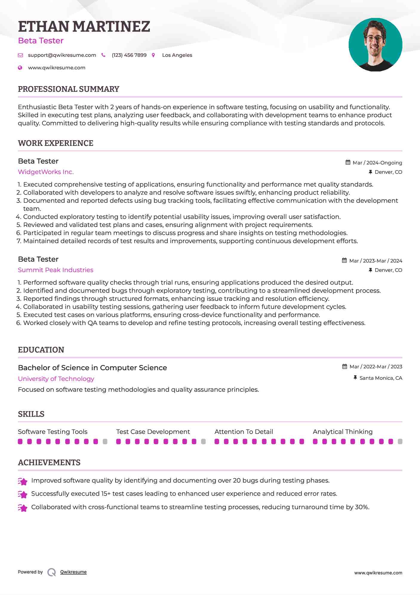 Beta Tester Resume Format