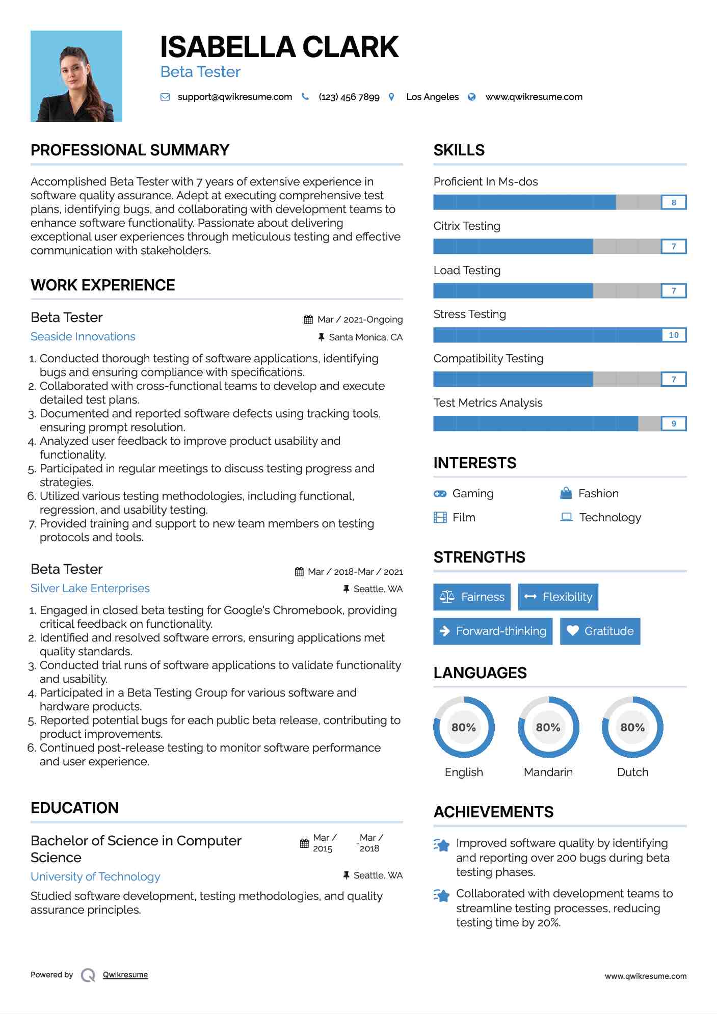 Beta Tester Resume Template