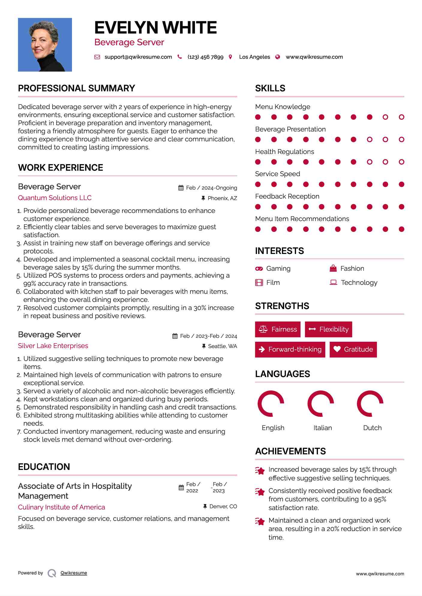 Beverage Server Resume Template