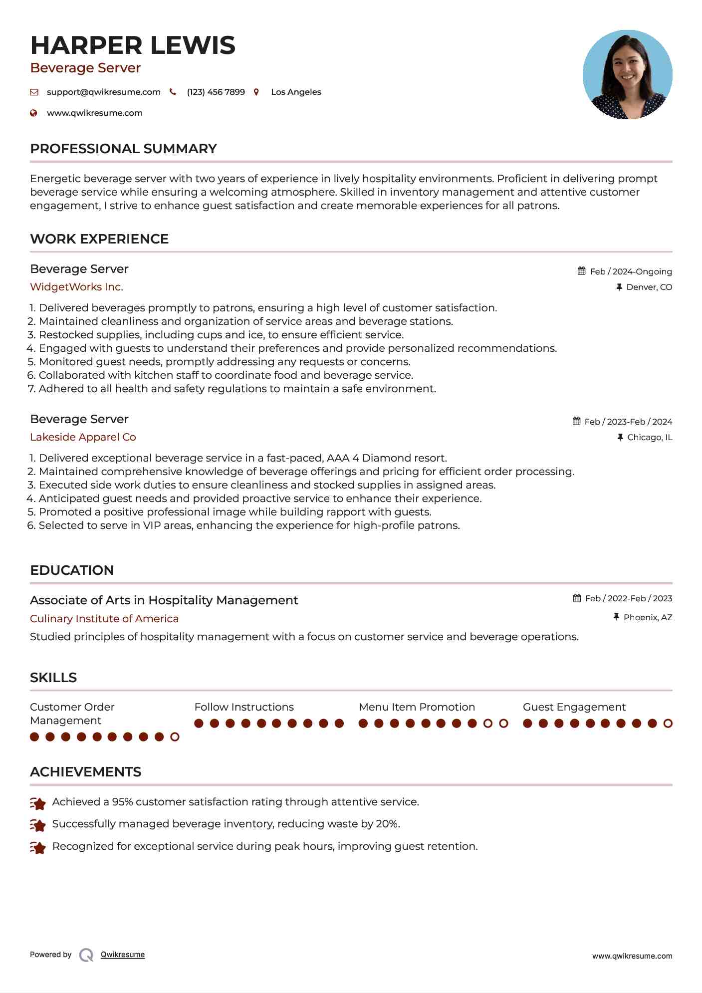 Beverage Server Resume Format