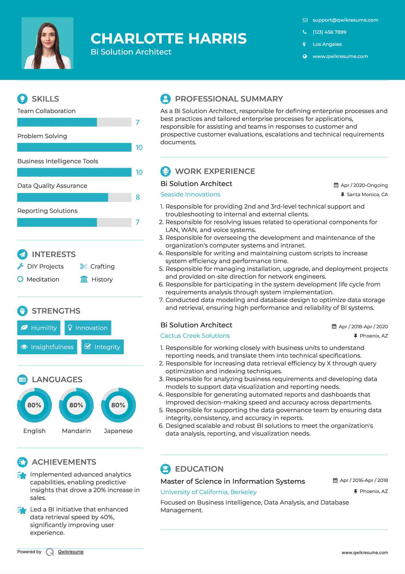 Bi Solution Architect Resume Format