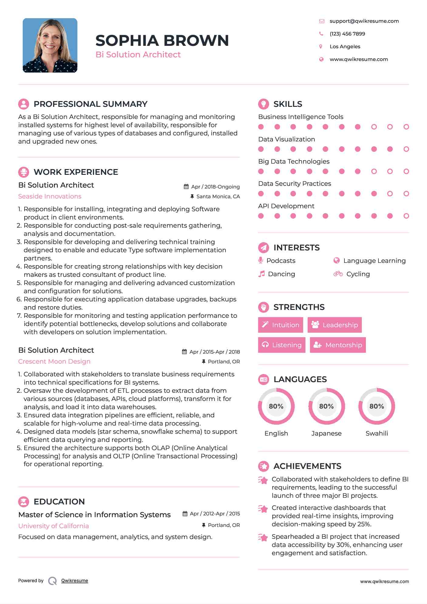 Bi Solution Architect Resume Format