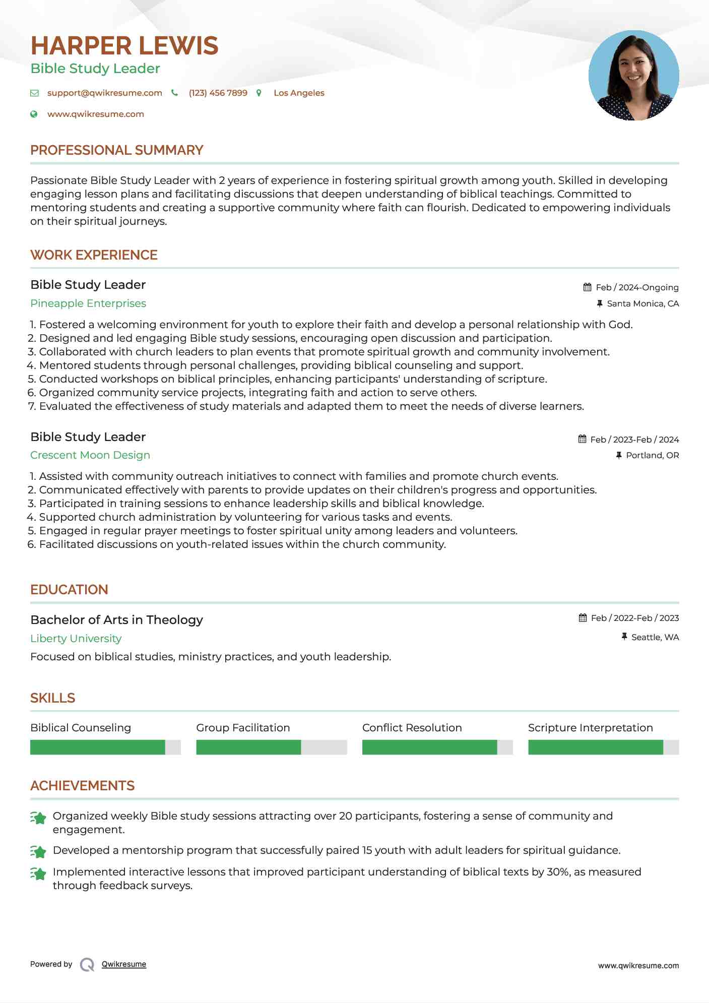 Bible Study Leader Resume Format