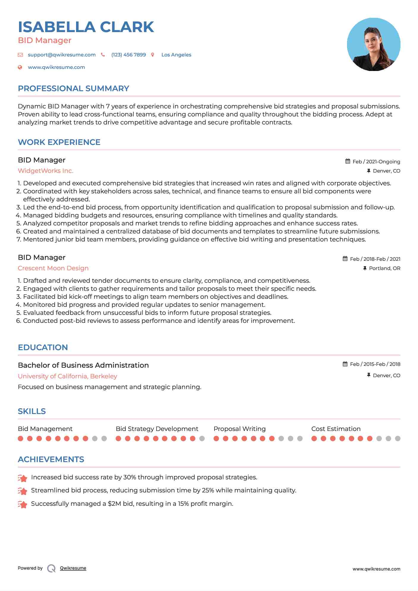 BID Manager Resume Example