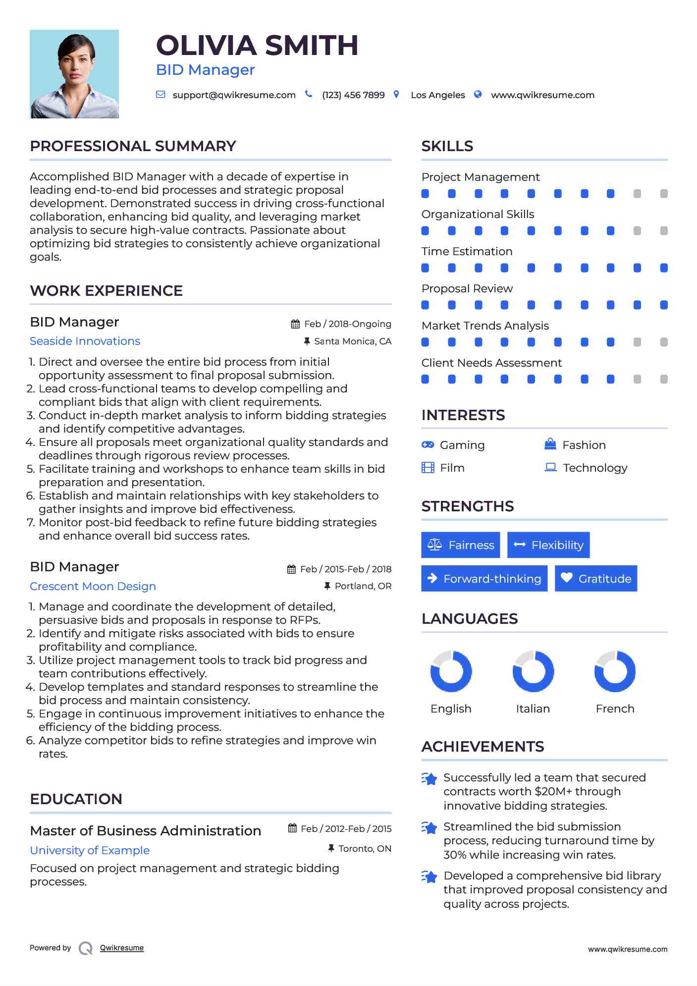 BID Manager Resume Template