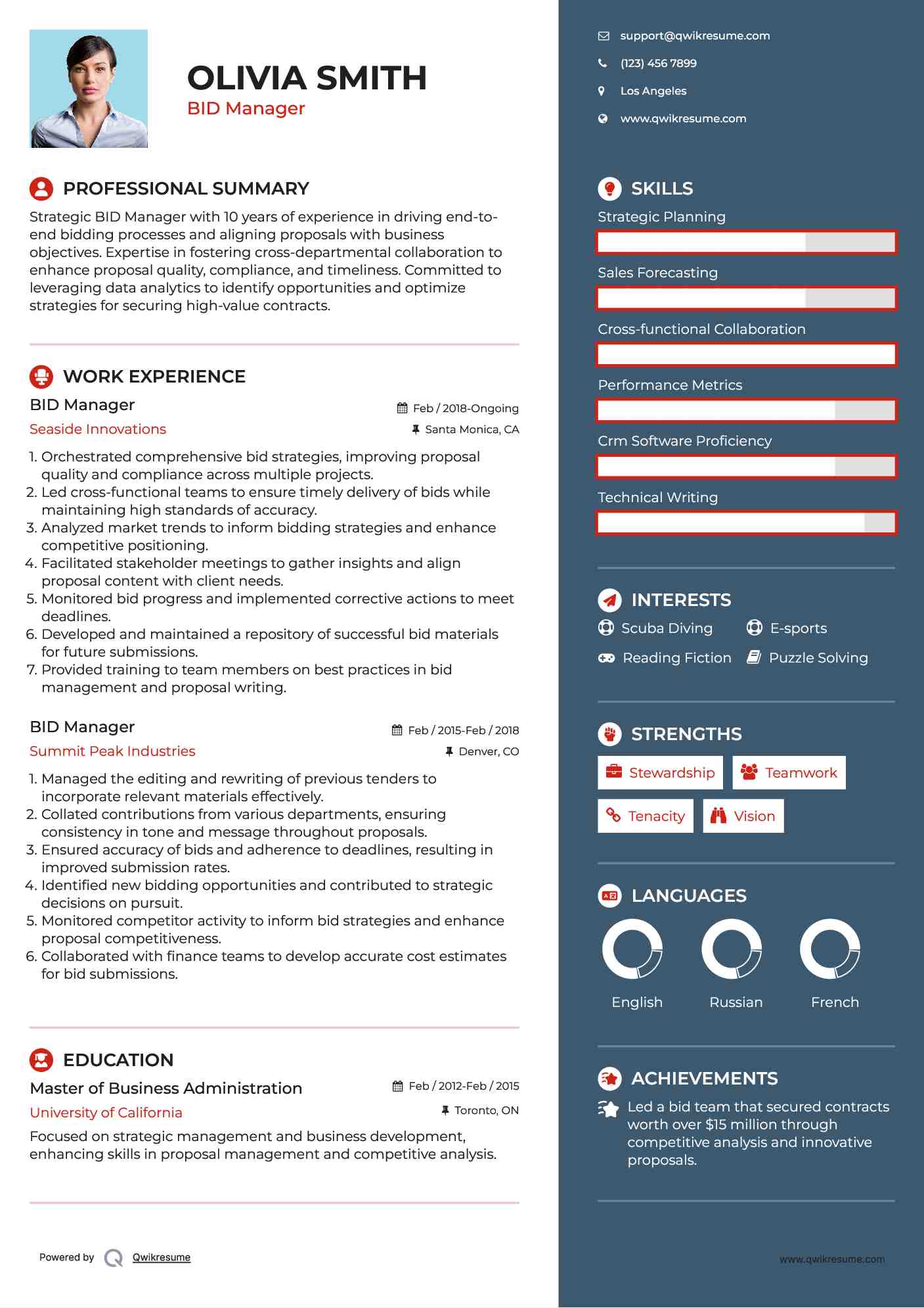 BID Manager Resume Template
