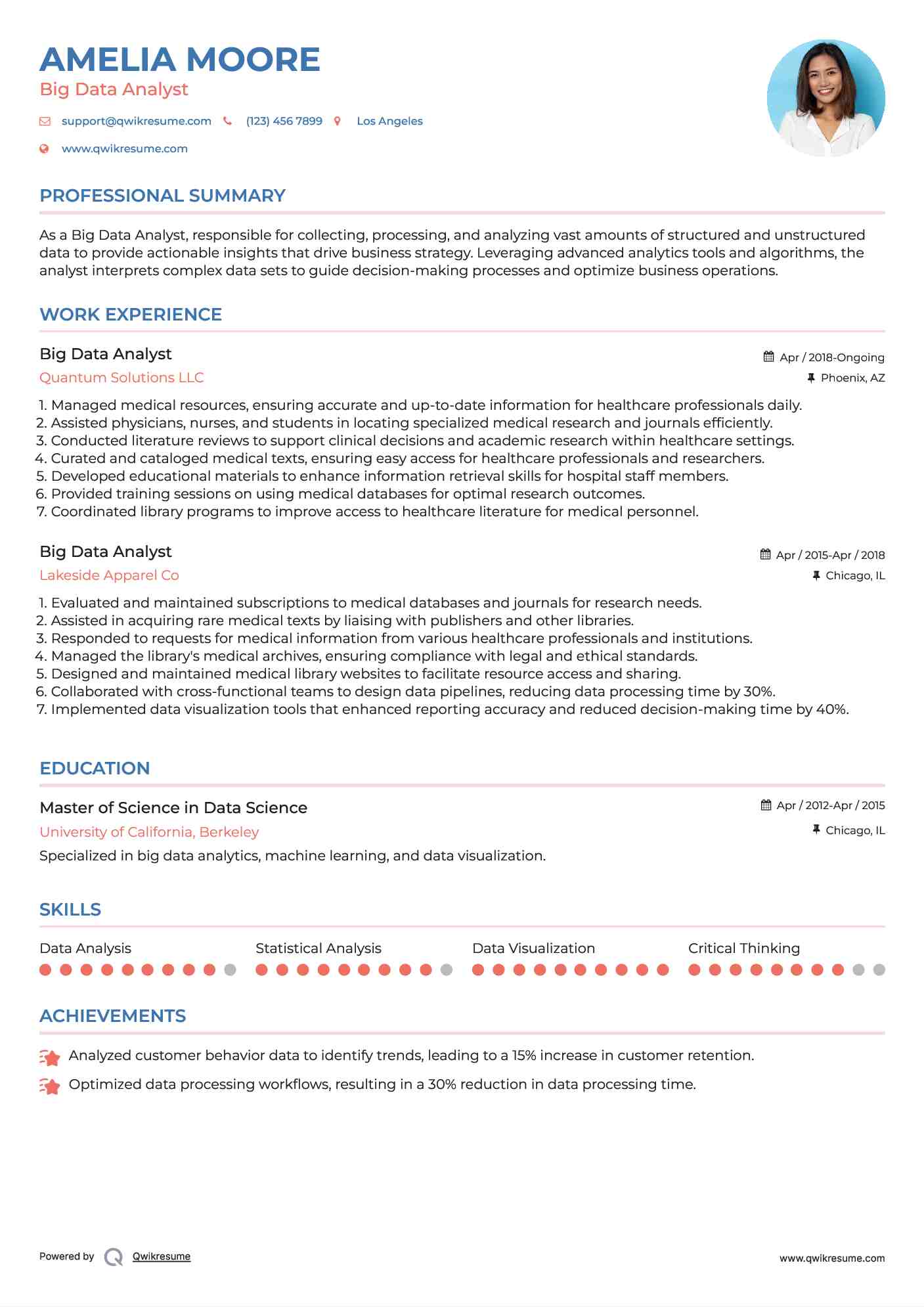 Big Data Analyst Resume Format