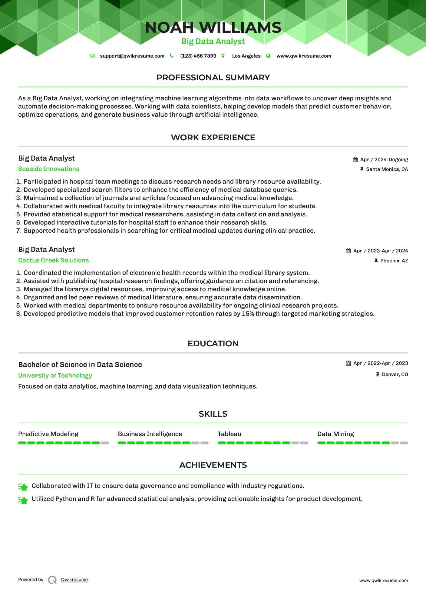 Big Data Analyst Resume Template