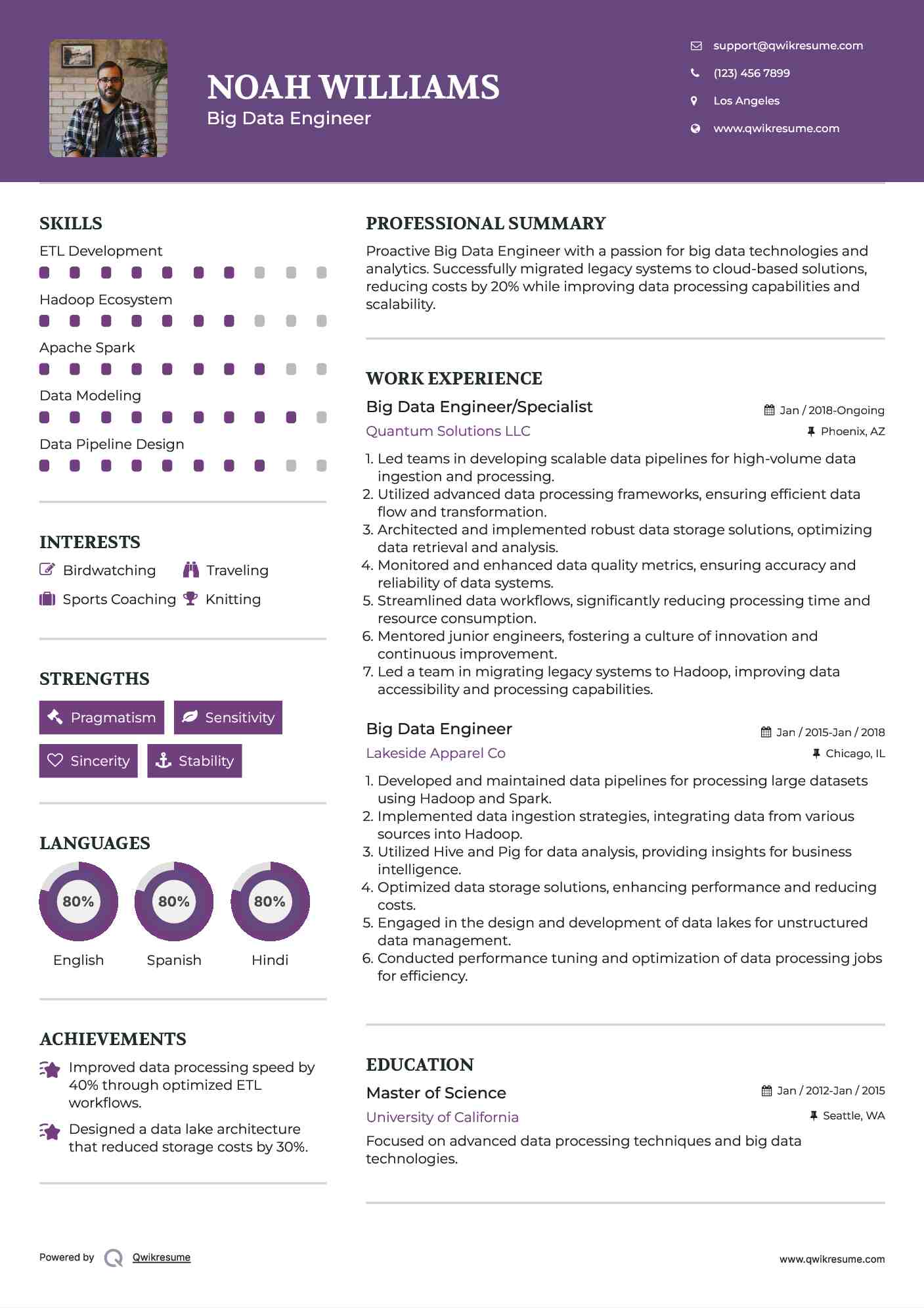 Big Data Engineer/Specialist Resume Example