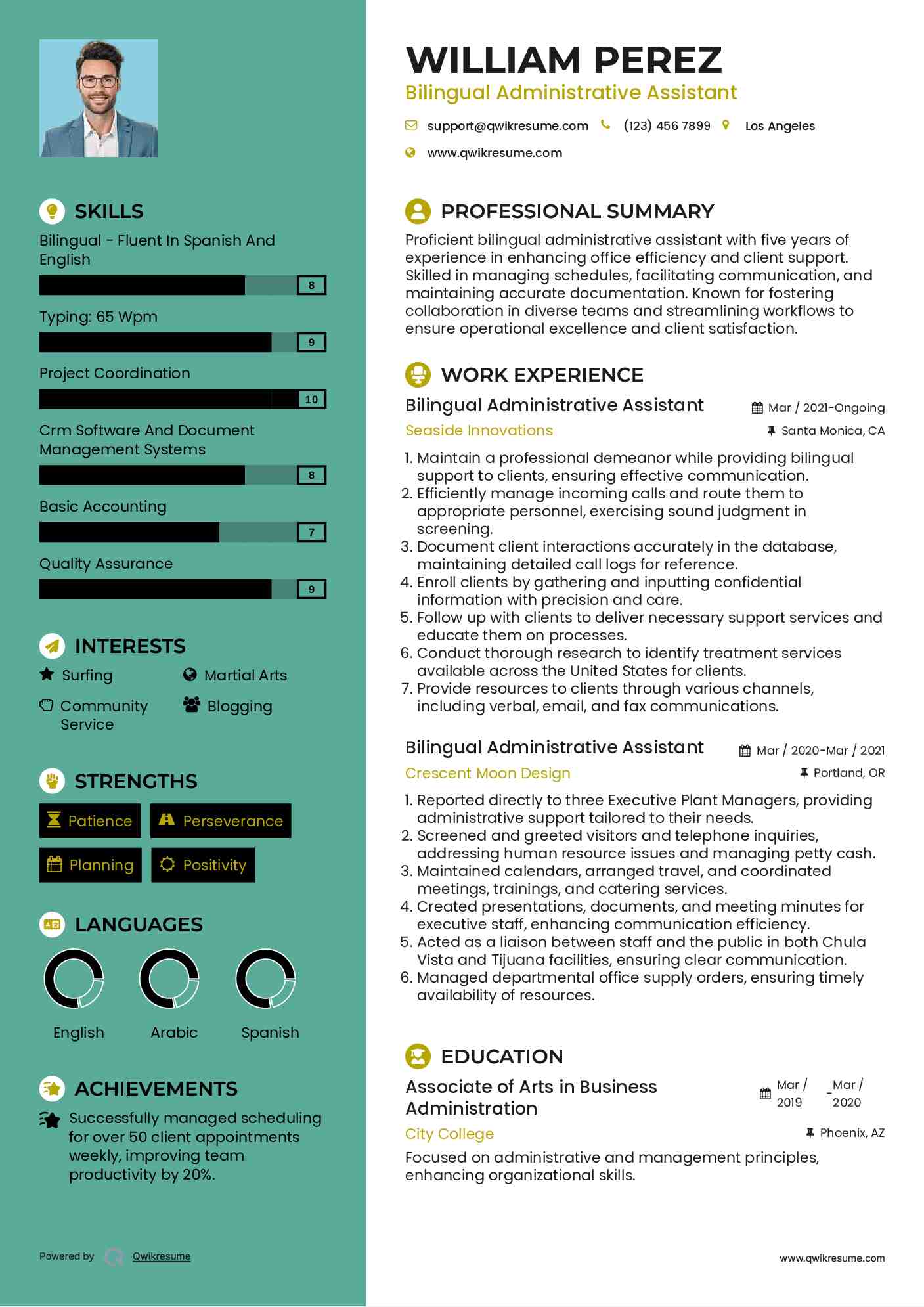 Bilingual Administrative Assistant Resume Model