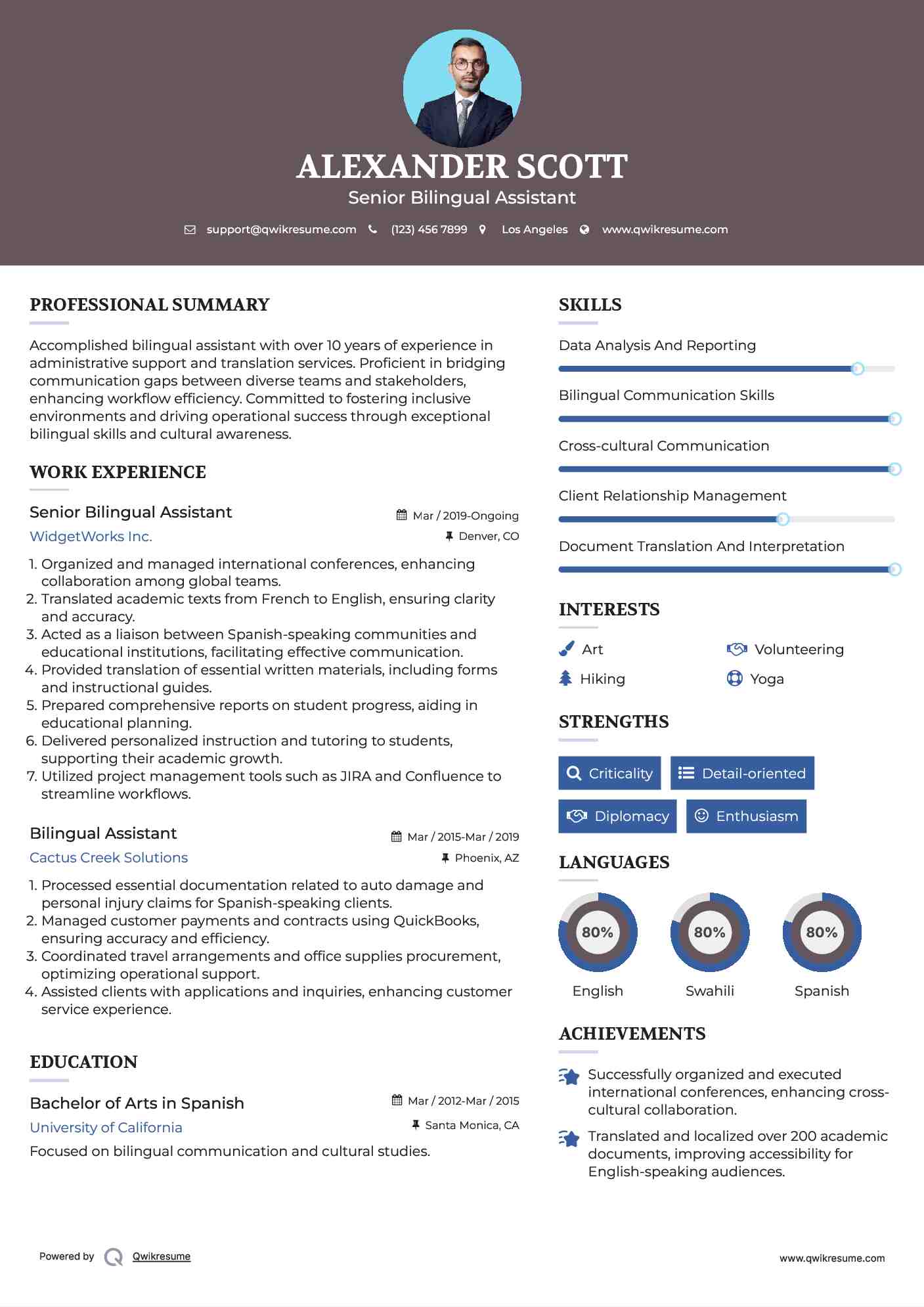 Senior Bilingual Assistant Resume Template