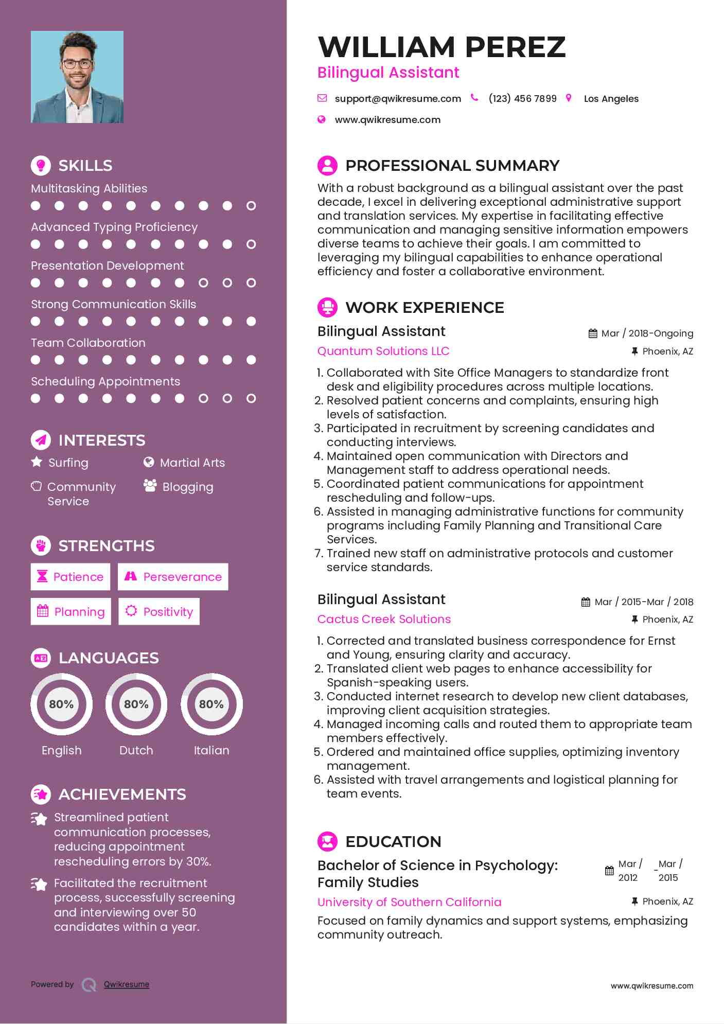 Bilingual Assistant Resume Example