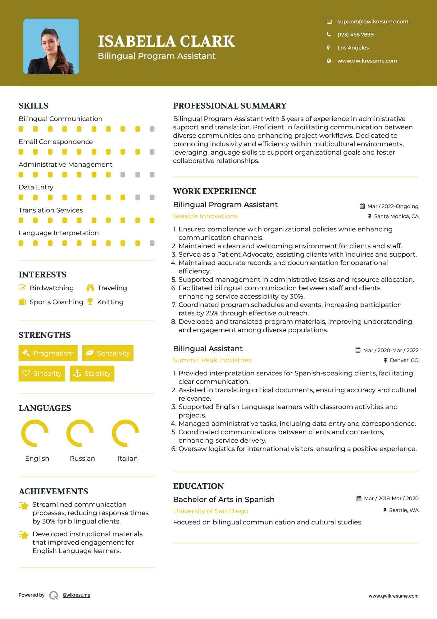 Bilingual Program Assistant Resume Sample