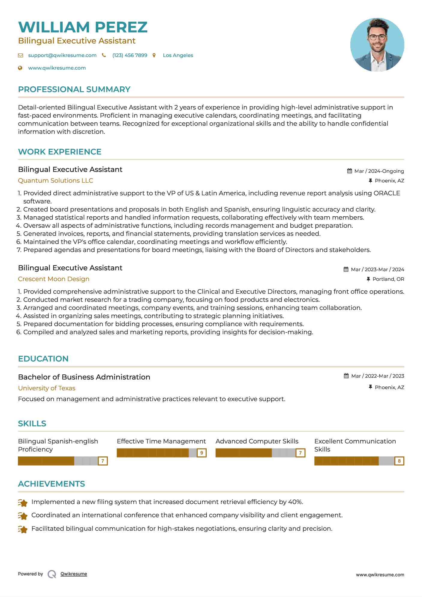 Bilingual Executive Assistant Resume Template