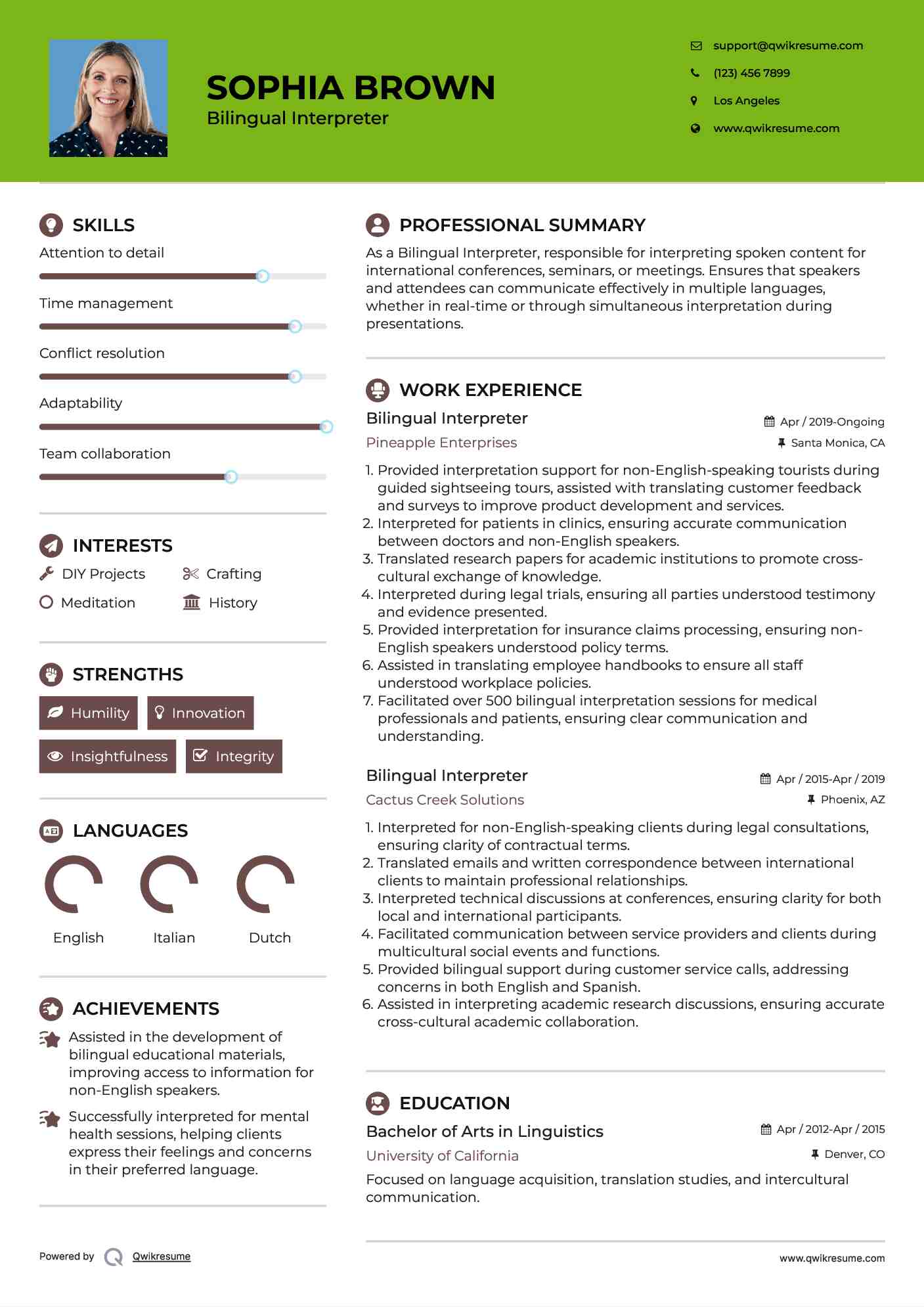 Bilingual Interpreter Resume Template
