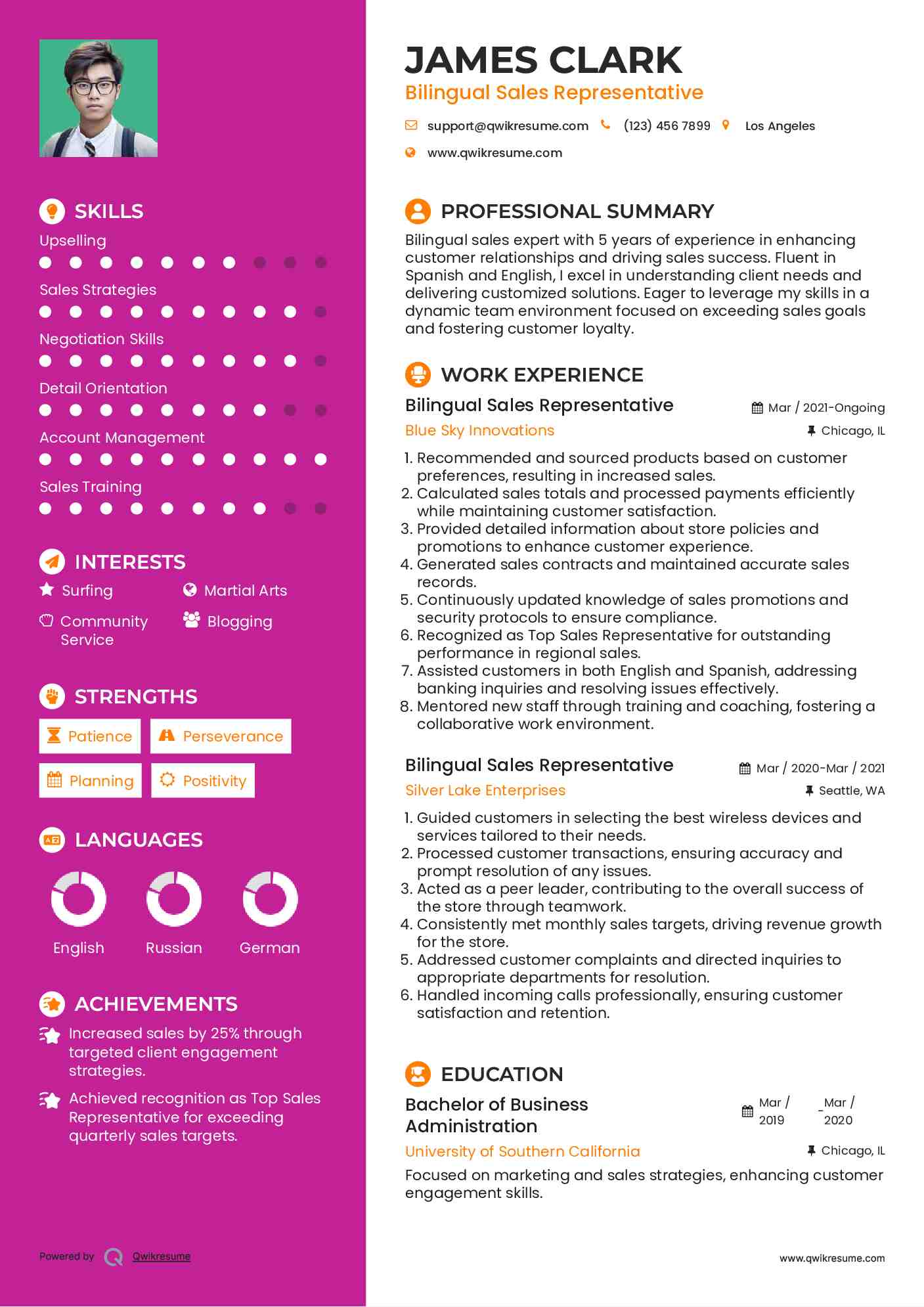 Bilingual Sales Representative Resume Format