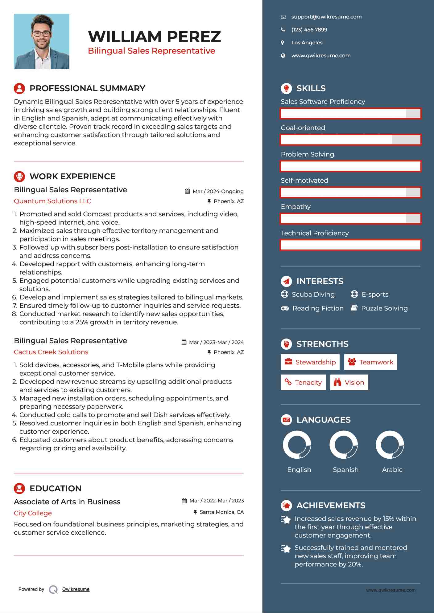 Bilingual Sales Representative Resume Format