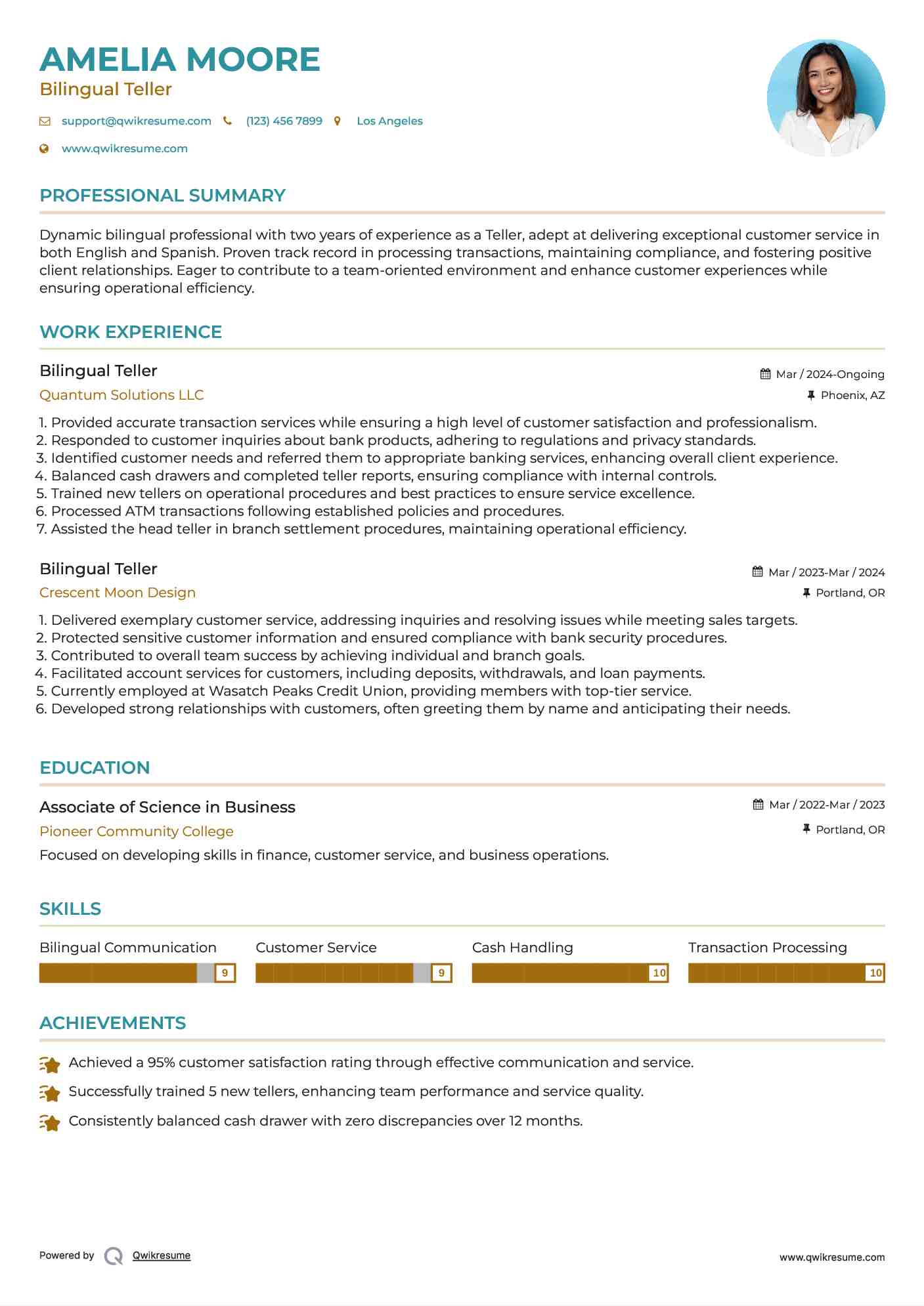 Bilingual Teller Resume Template