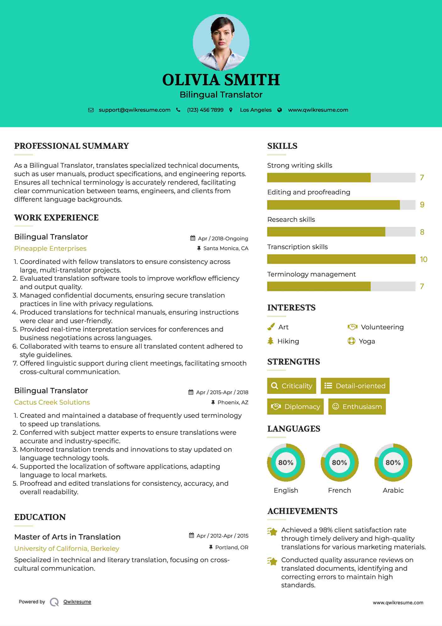 Bilingual Translator Resume Template