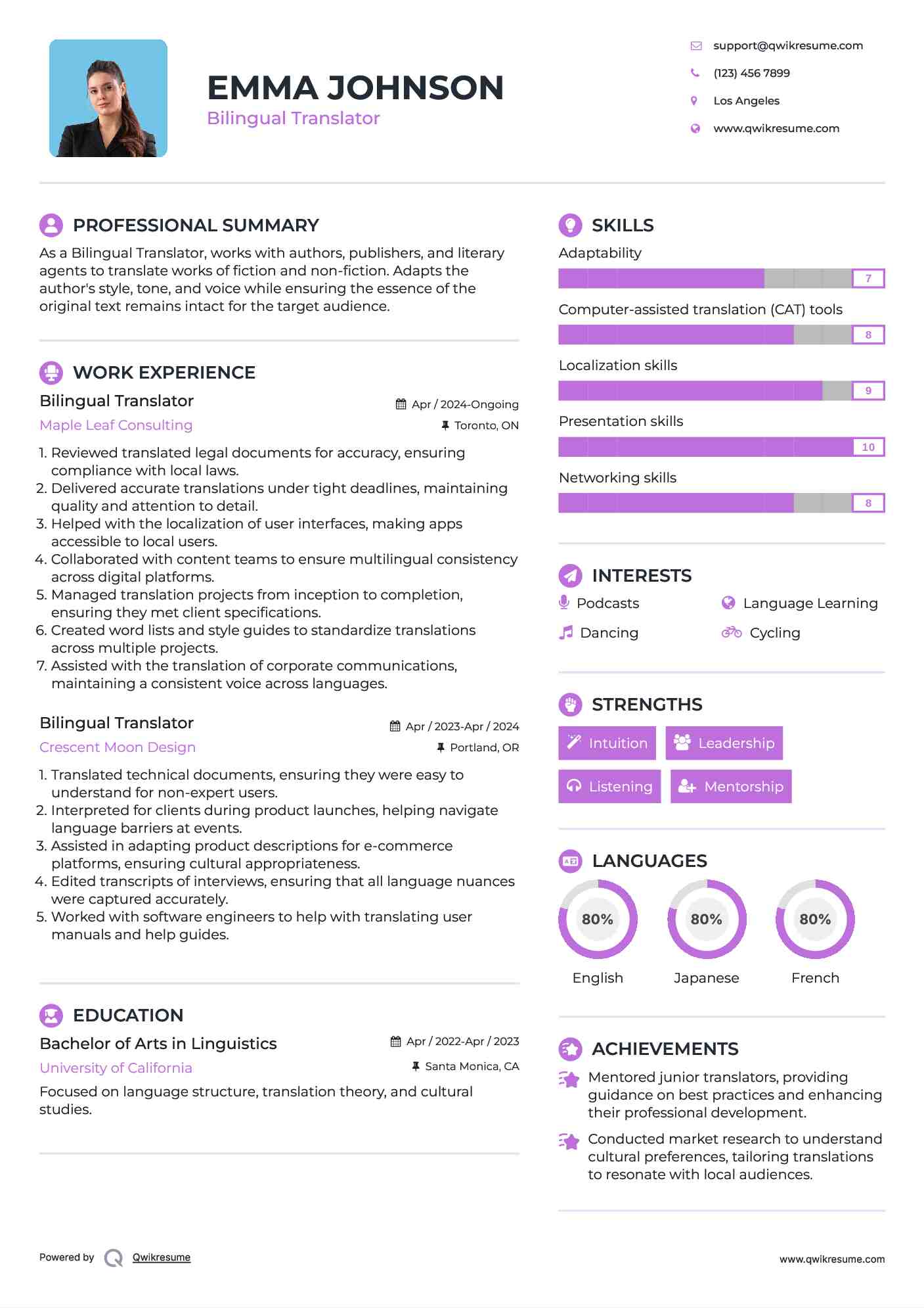 Bilingual Translator Resume Format