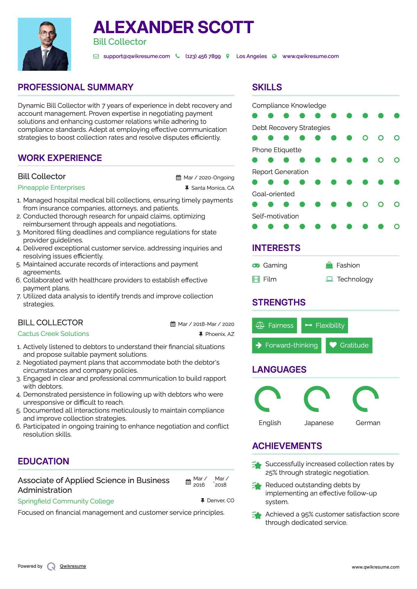 Bill Collector Resume Model
