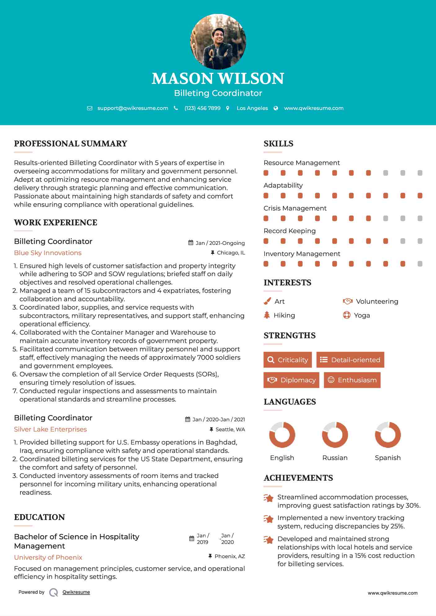 Billeting Coordinator Resume Format