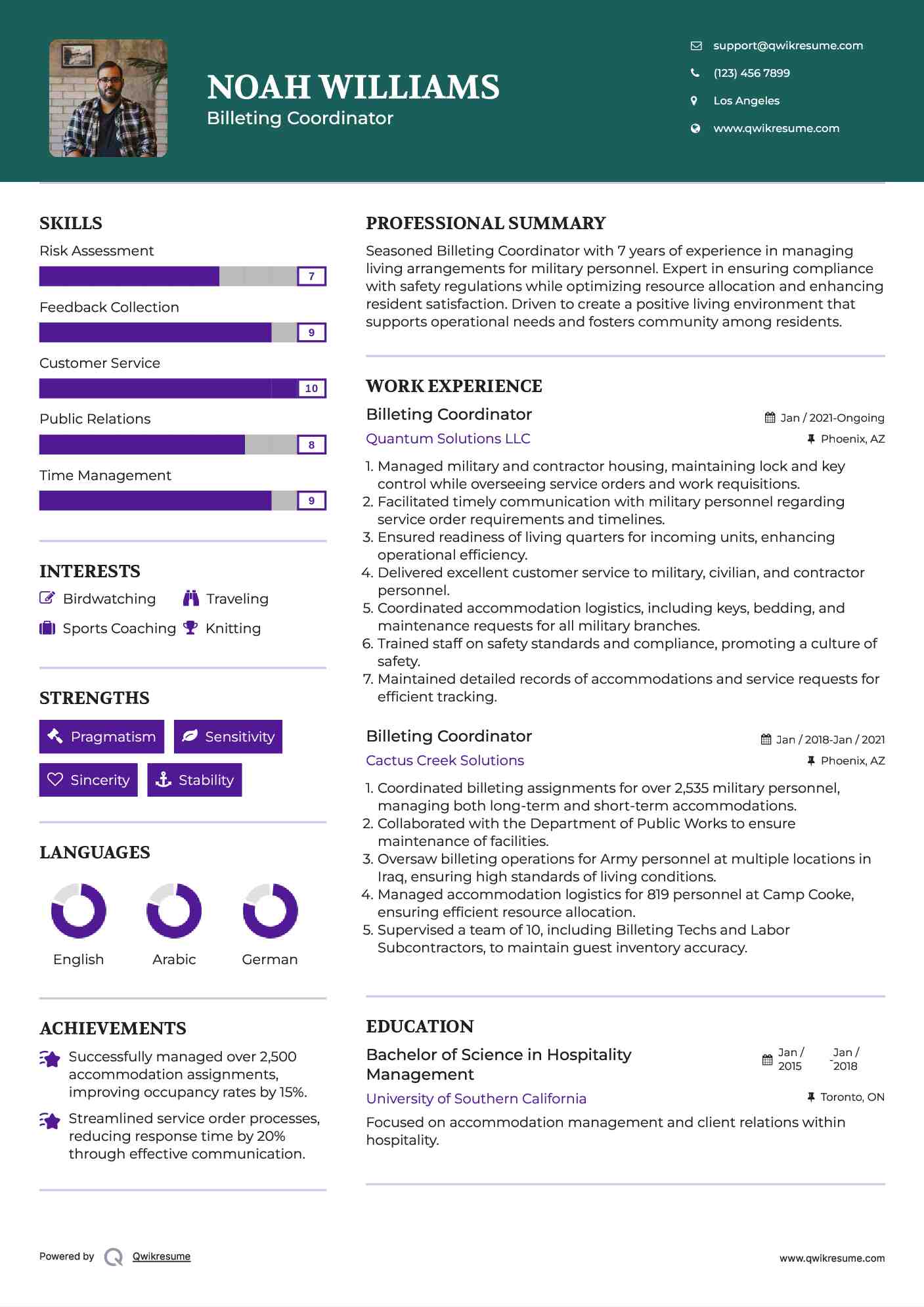 Billeting Coordinator Resume Template