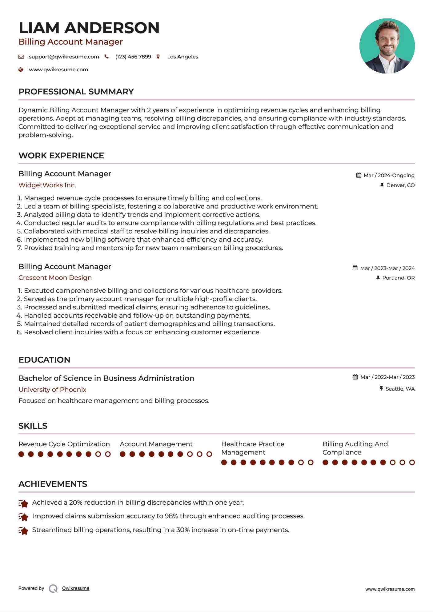 Billing Account Manager Resume Format