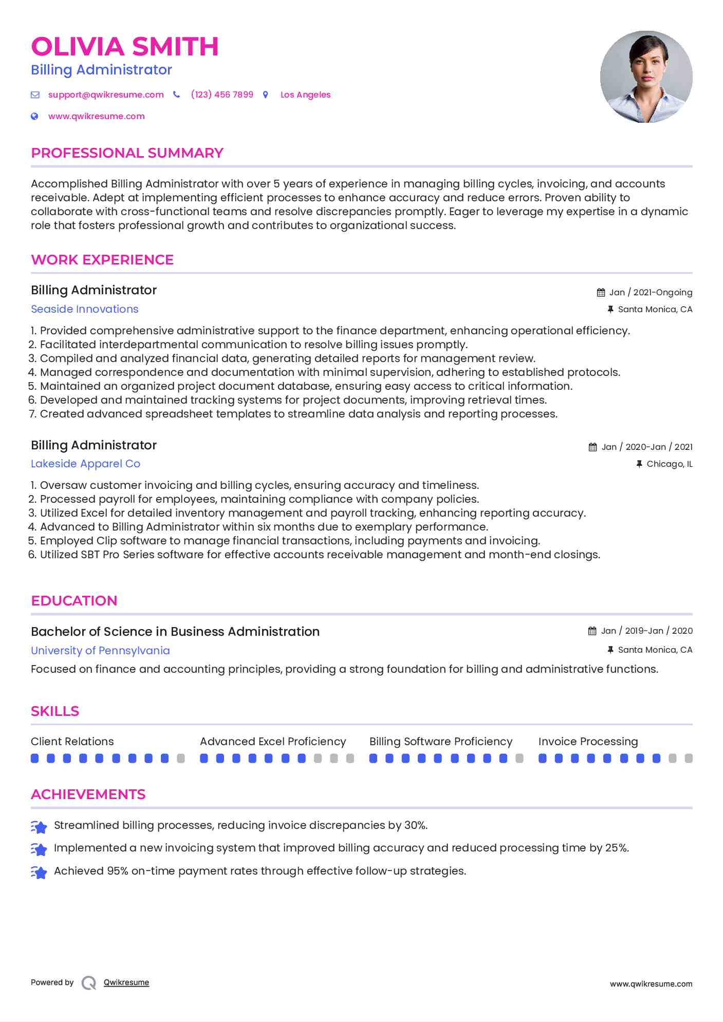 Billing Administrator Resume Sample