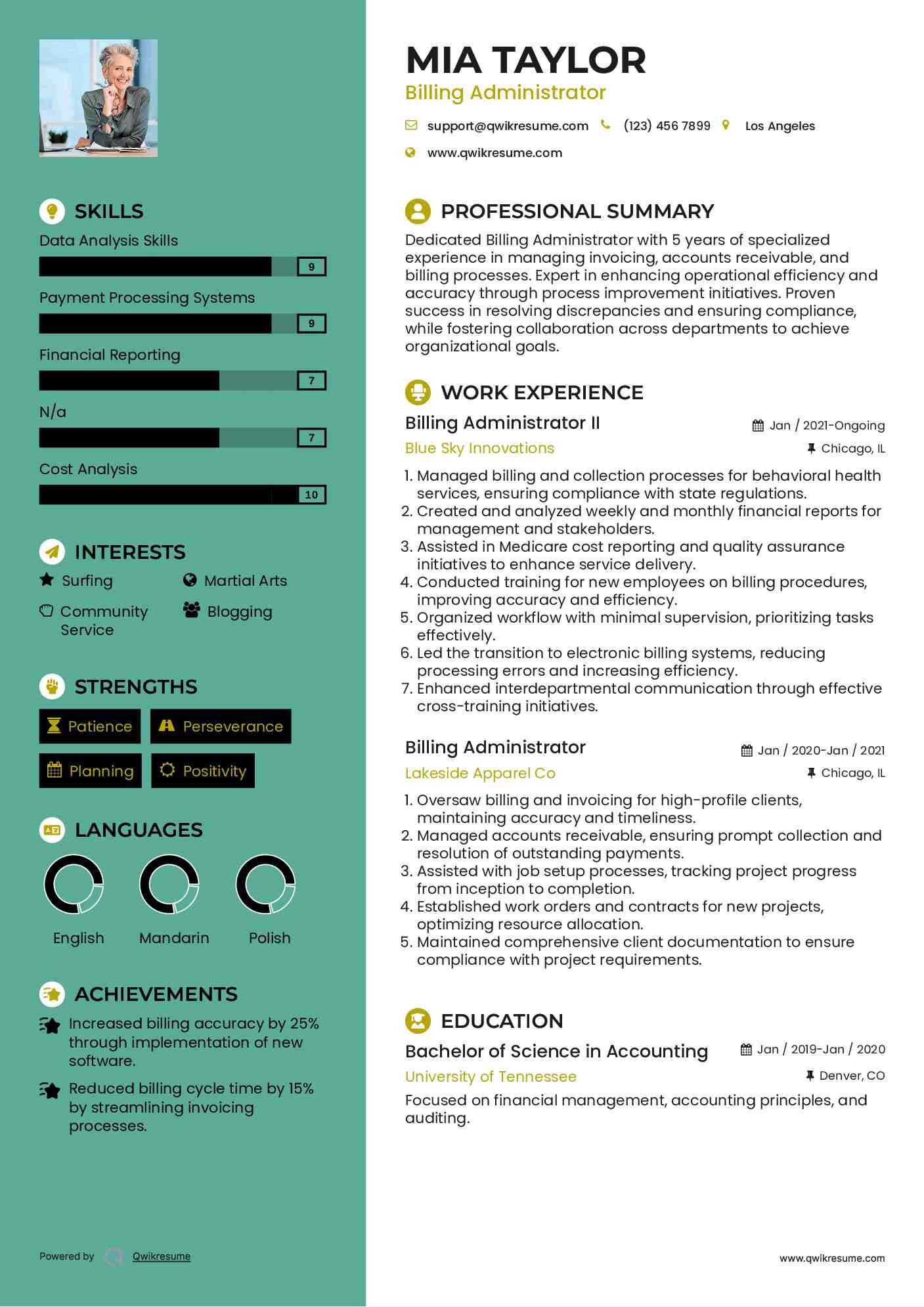 Billing Administrator II Resume Template
