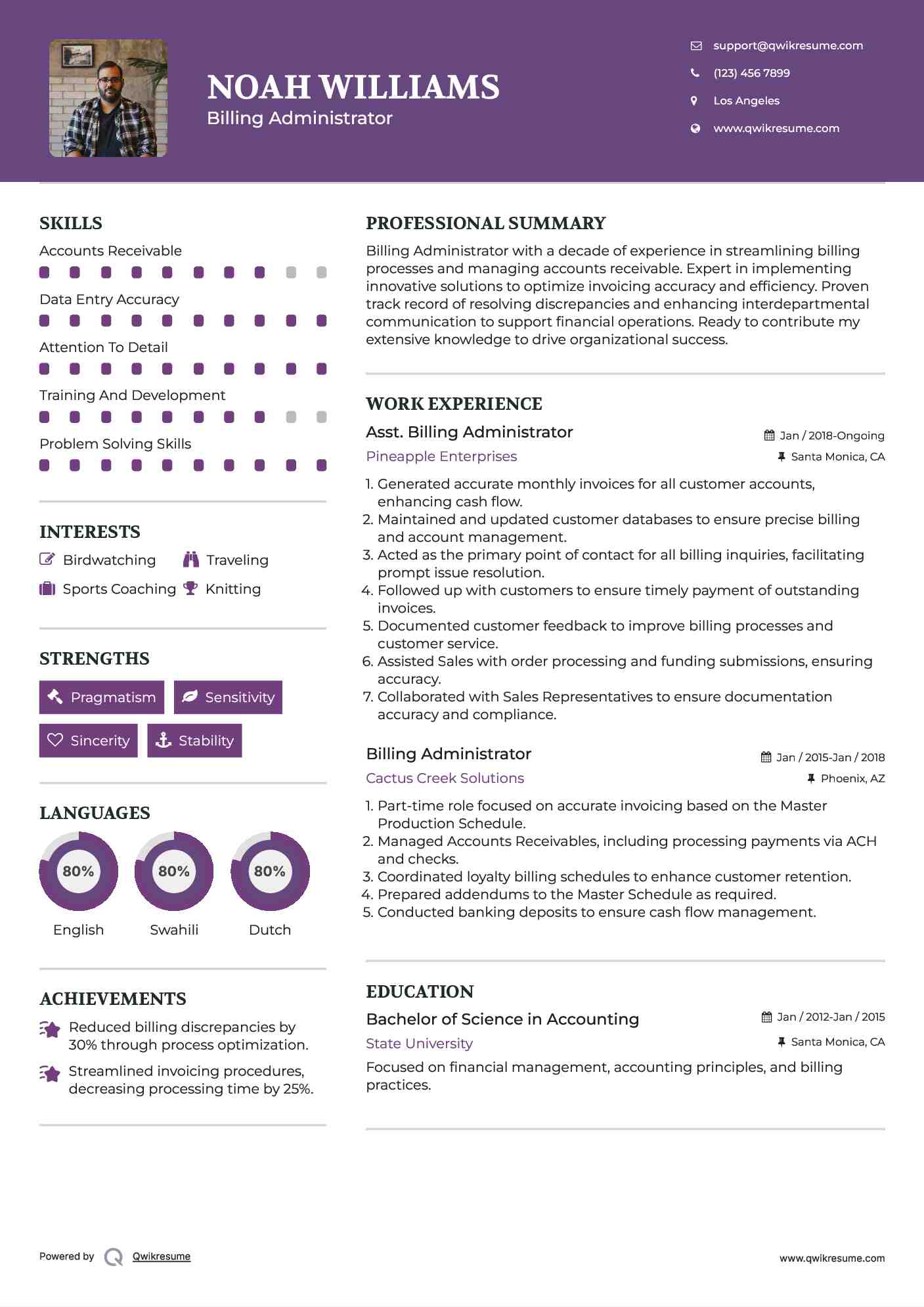 Asst. Billing Administrator Resume Template