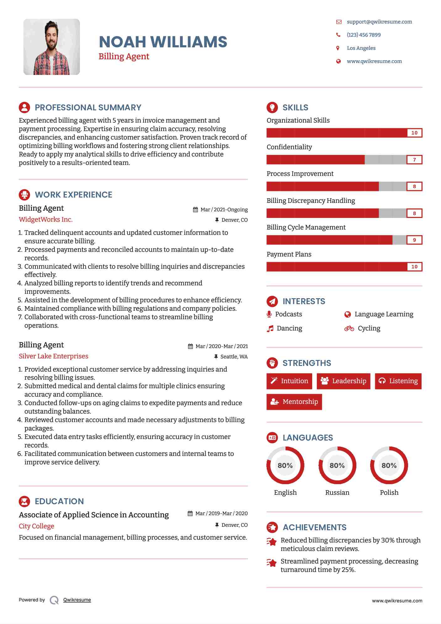 Billing Agent Resume Format