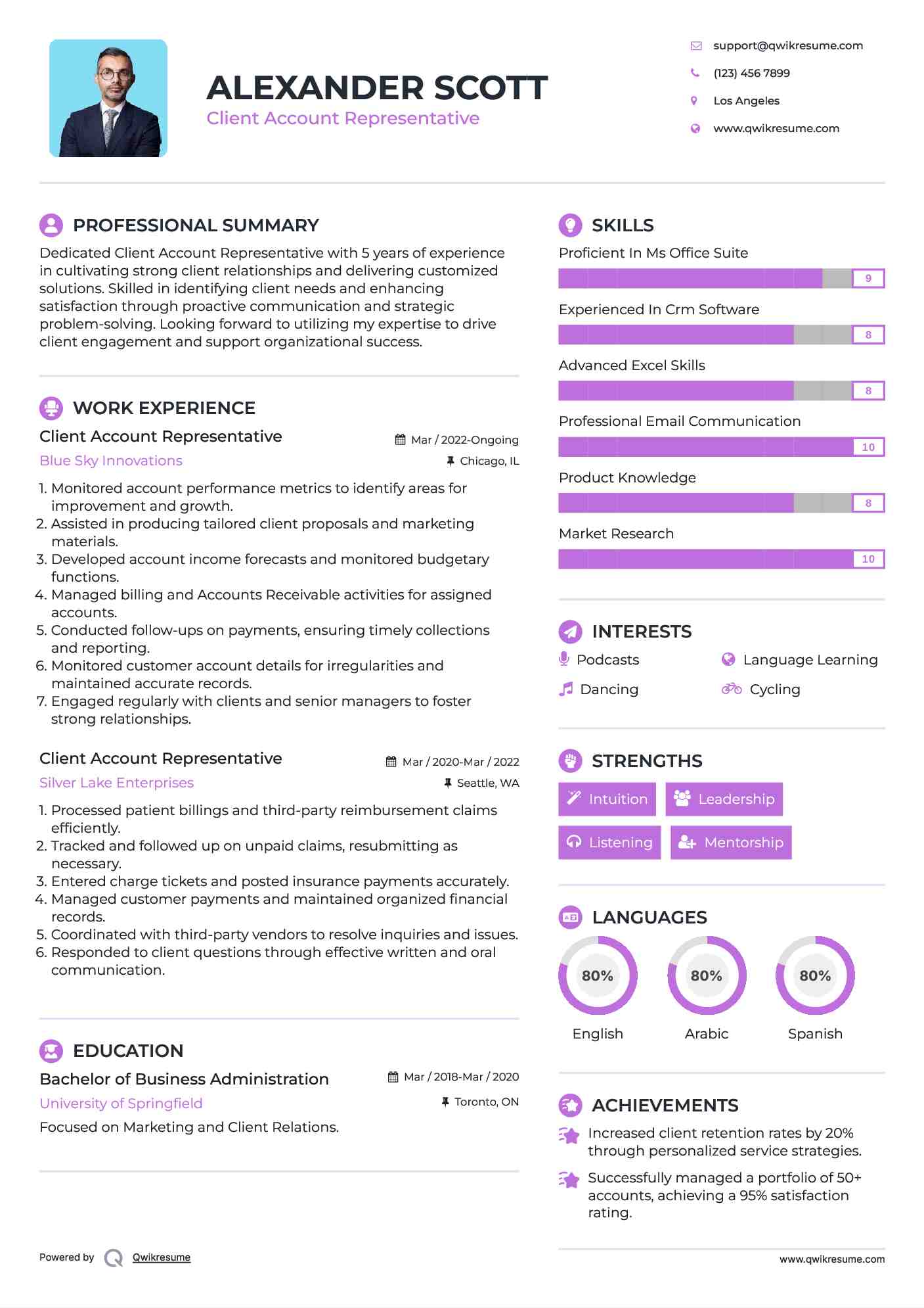 Client Account Representative Resume Example