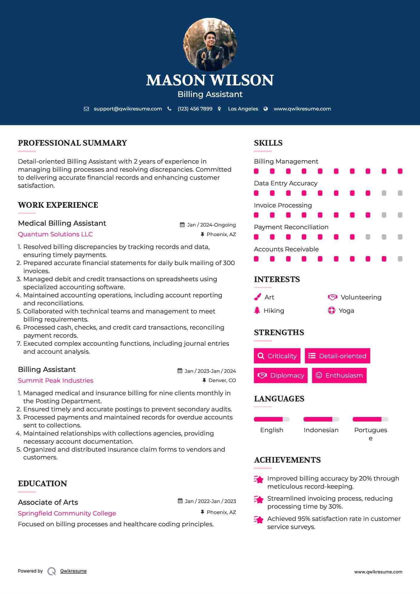Medical Billing Assistant Resume Example