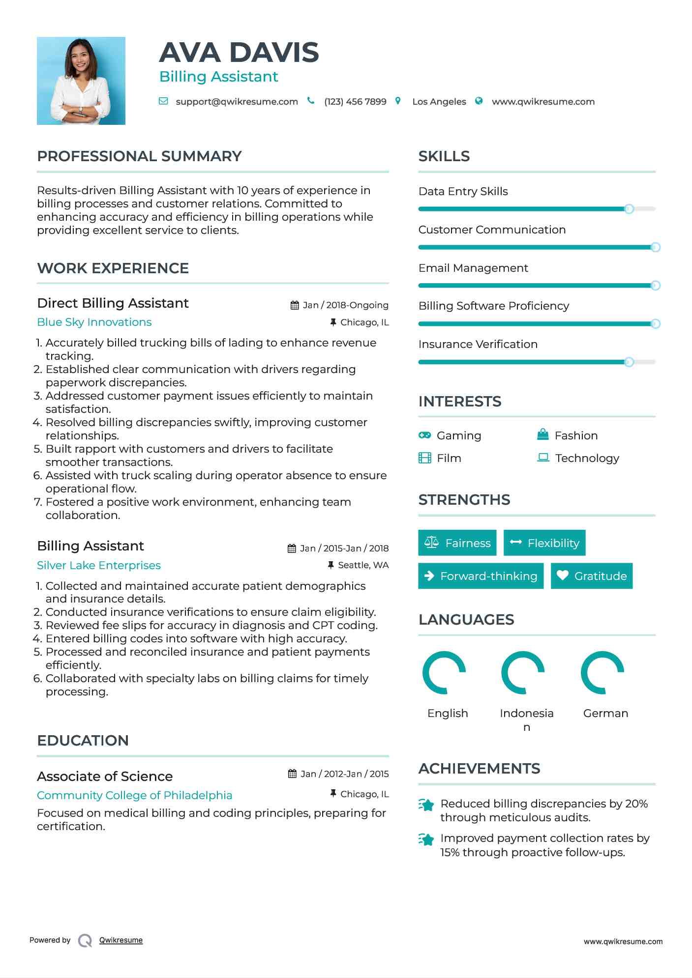 Direct Billing Assistant Resume Template