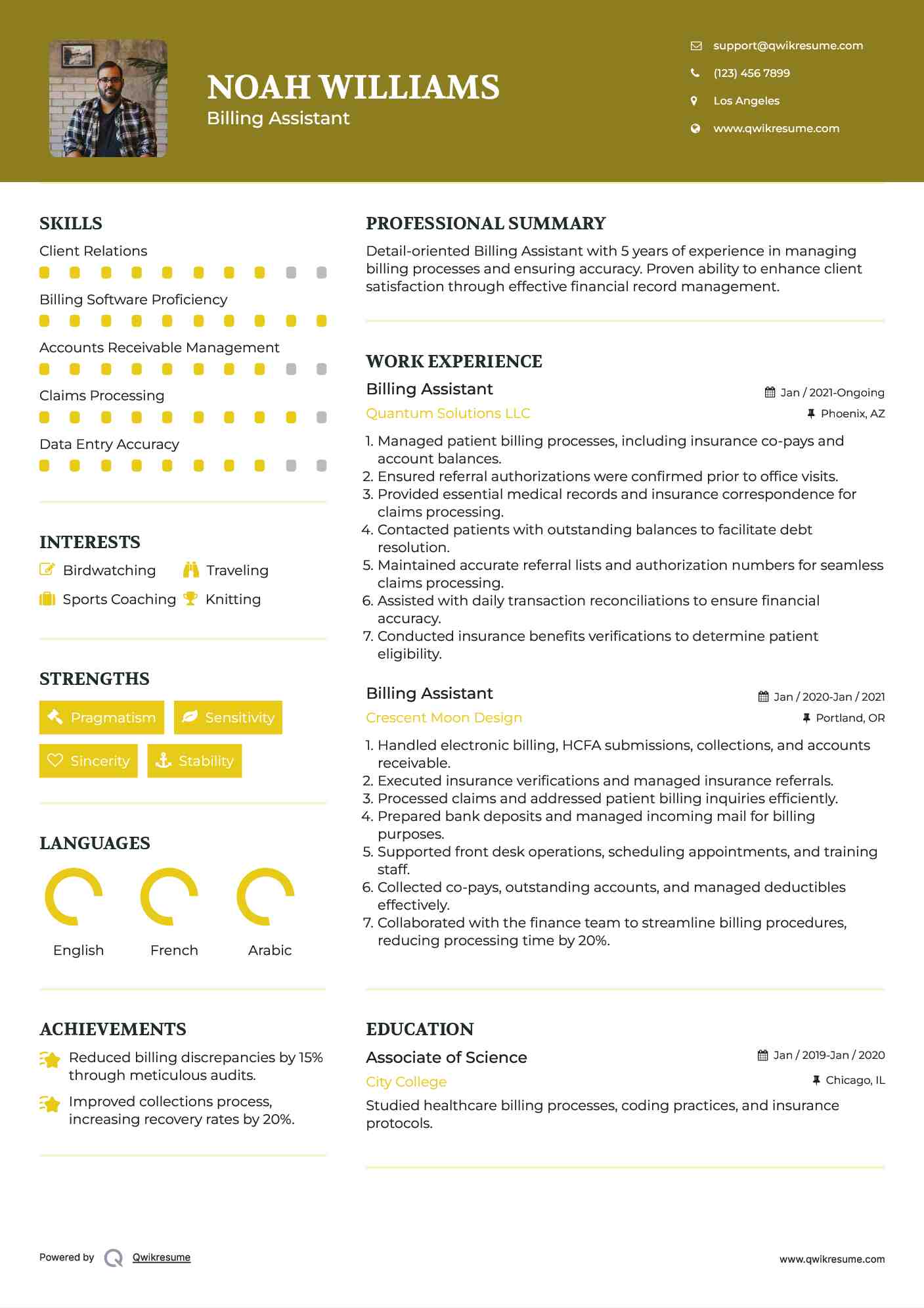 Billing Assistant Resume Format