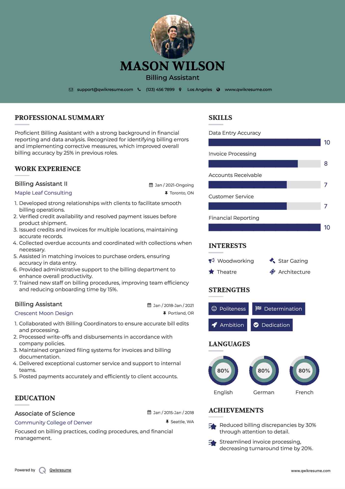 Billing Assistant II Resume Model