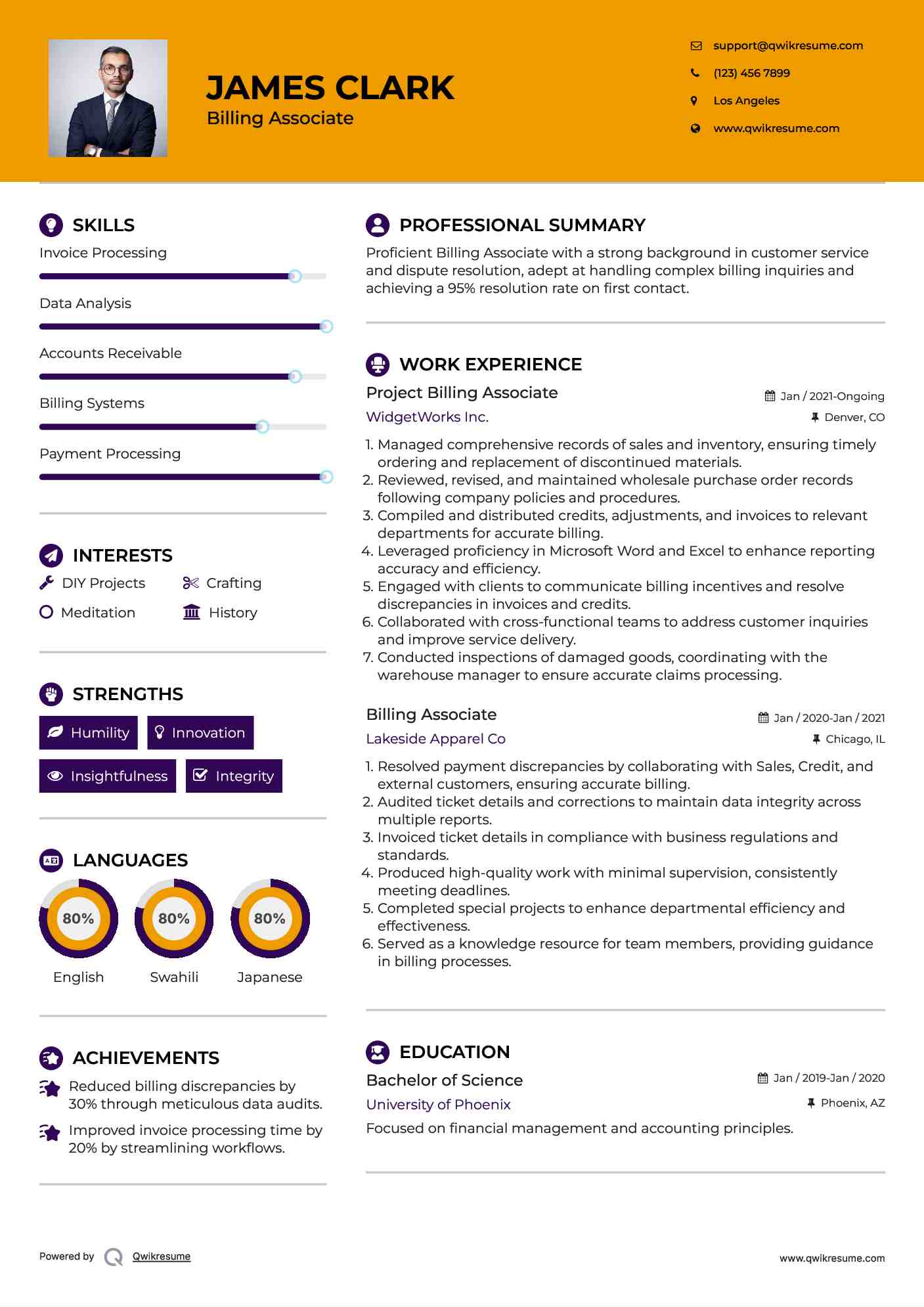 Project Billing Associate Resume Template