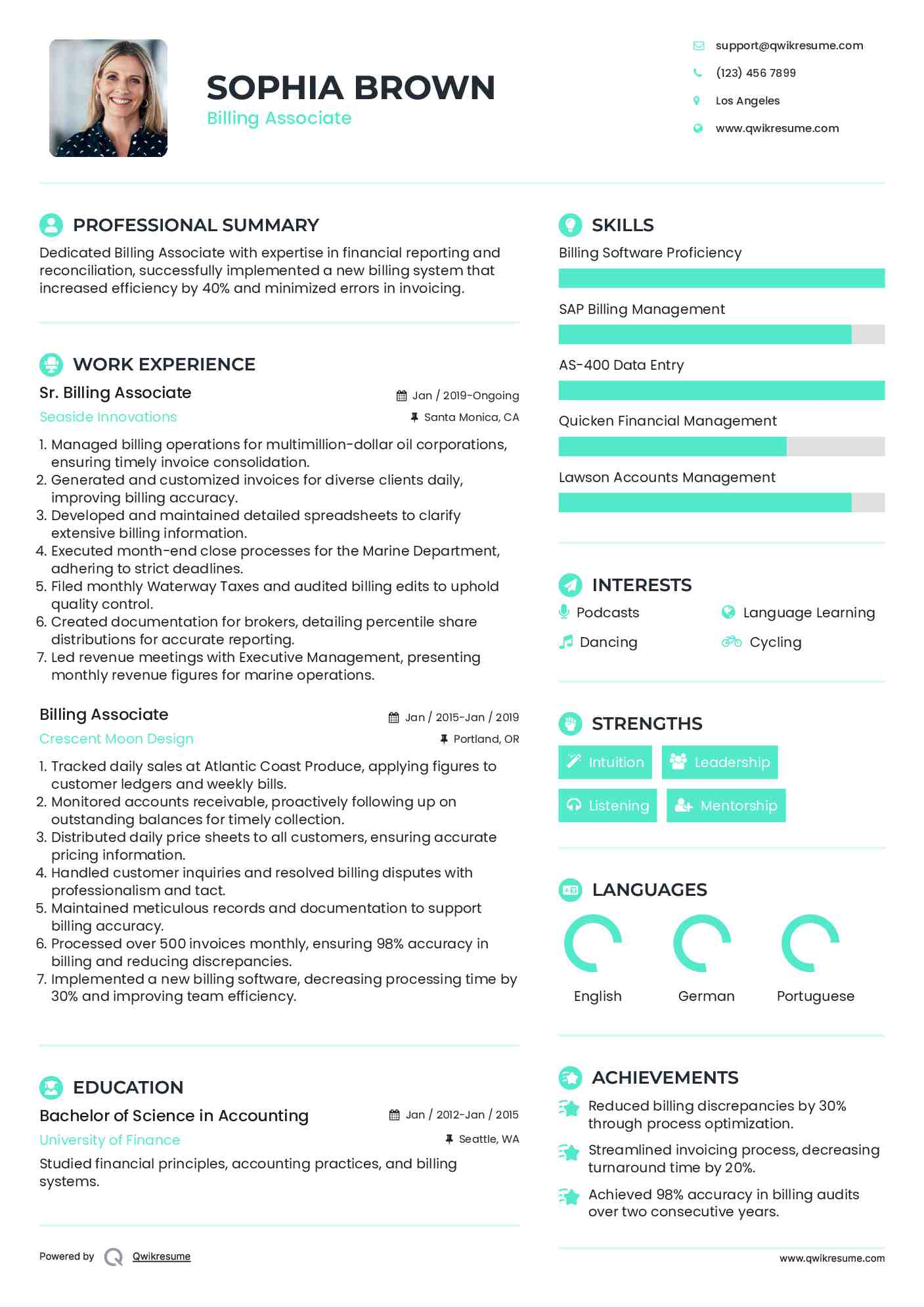 Sr. Billing Associate Resume Template